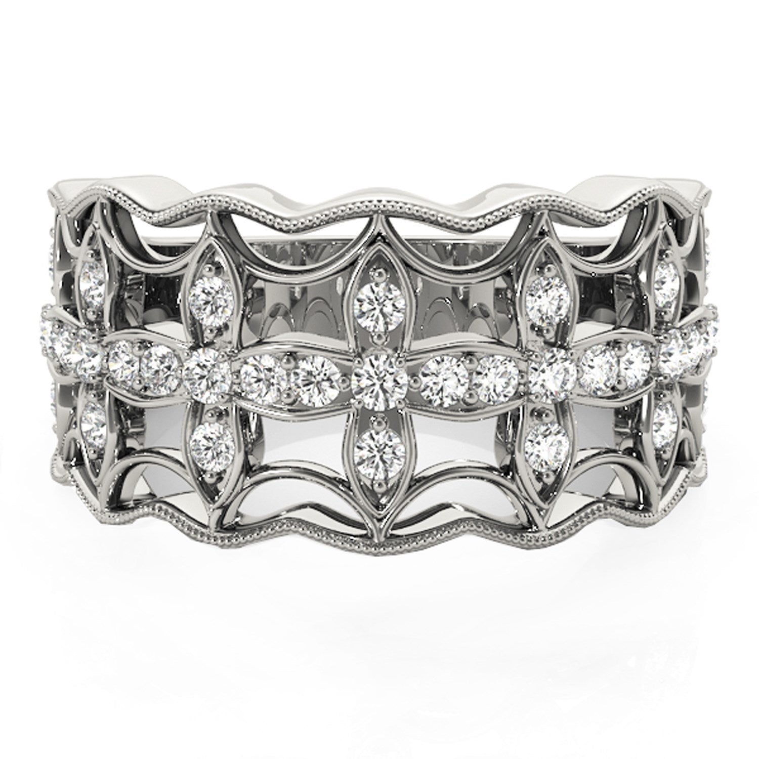 Diamond Studded Four Leaf Clover Motif Ring in 14k White Gold 1/4 cttw on sale at MyriadMart
