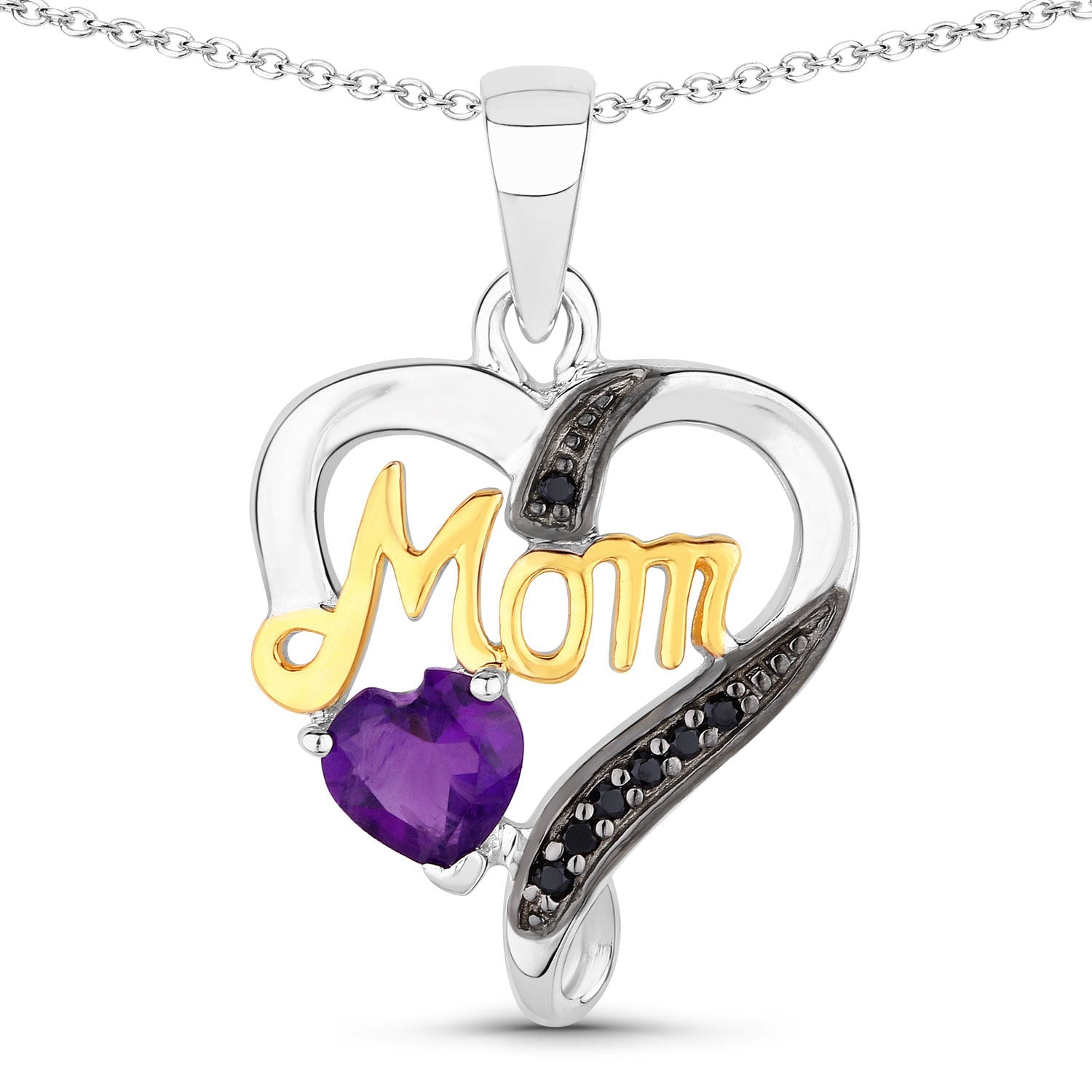 0.48 Carat Genuine Amethyst and Black Spinel .925 Sterling Silver Pendant on sale at MyriadMart
