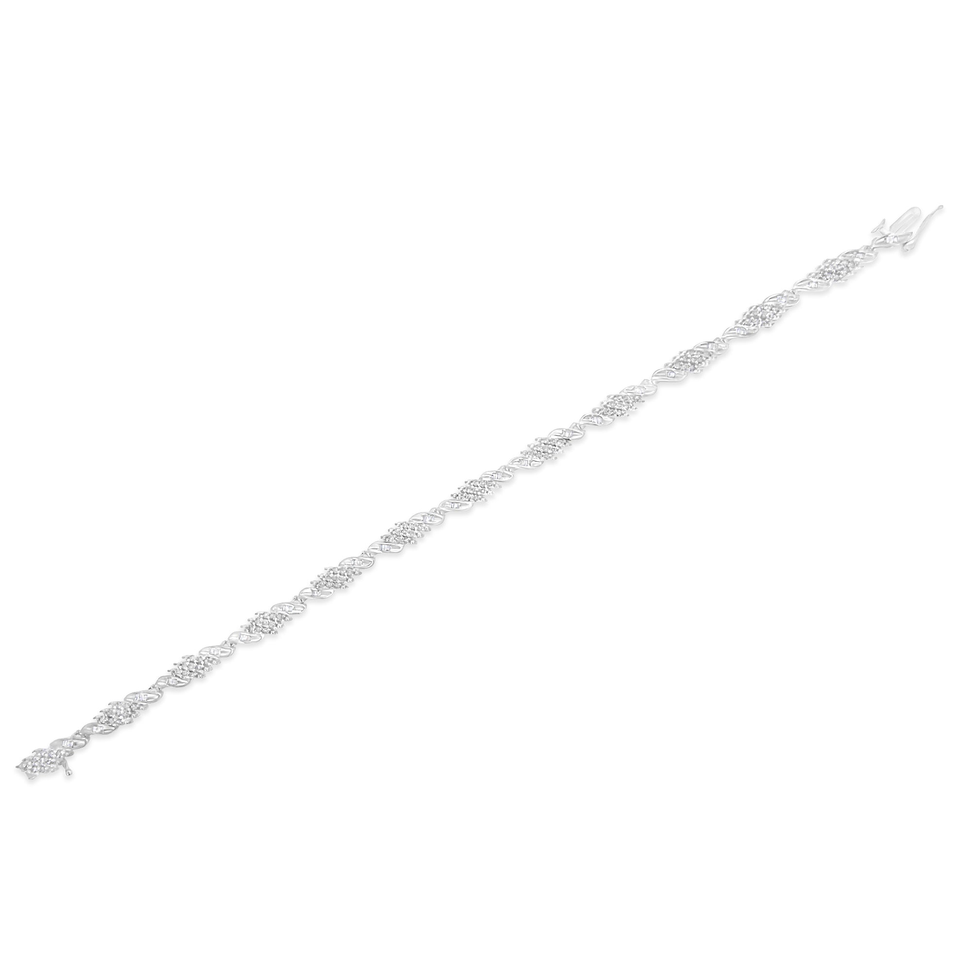 .925 Sterling Silver 1-1/2 Cttw Round and Baguette Cut Diamond Wave Link Bracelet I-J Color, I2-I3 Clarity - 7" on sale at MyriadMart
