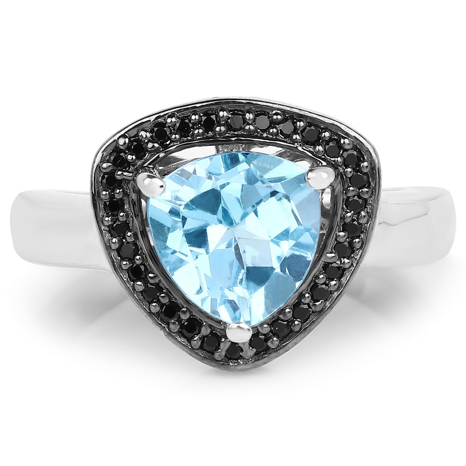 2.06 Carat Genuine Swiss Blue Topaz and Black Diamond .925 Sterling Silver Ring on sale at MyriadMart