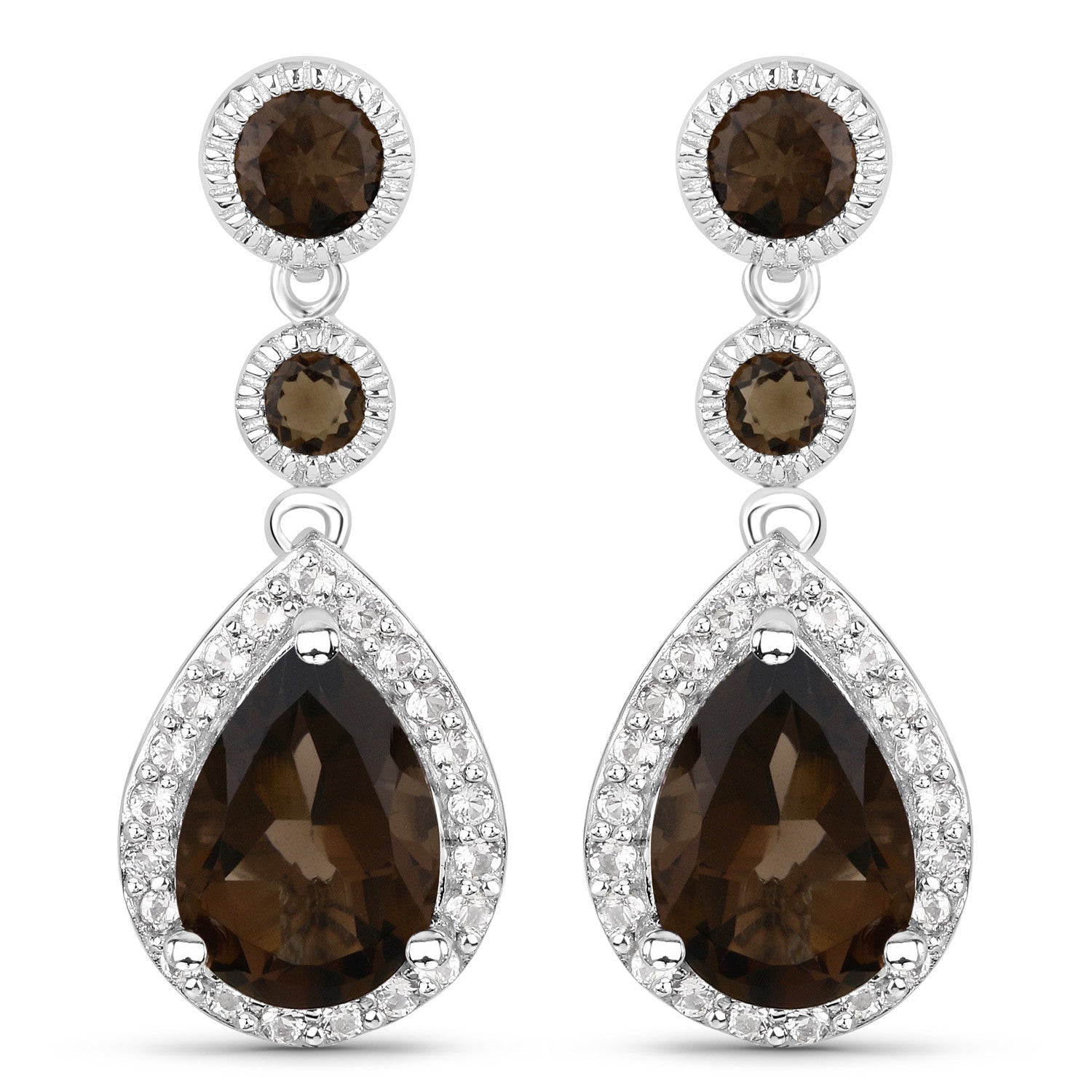 7.34 Carat Genuine Smoky Quartz and White Topaz .925 Sterling Silver Earrings on sale at MyriadMart
