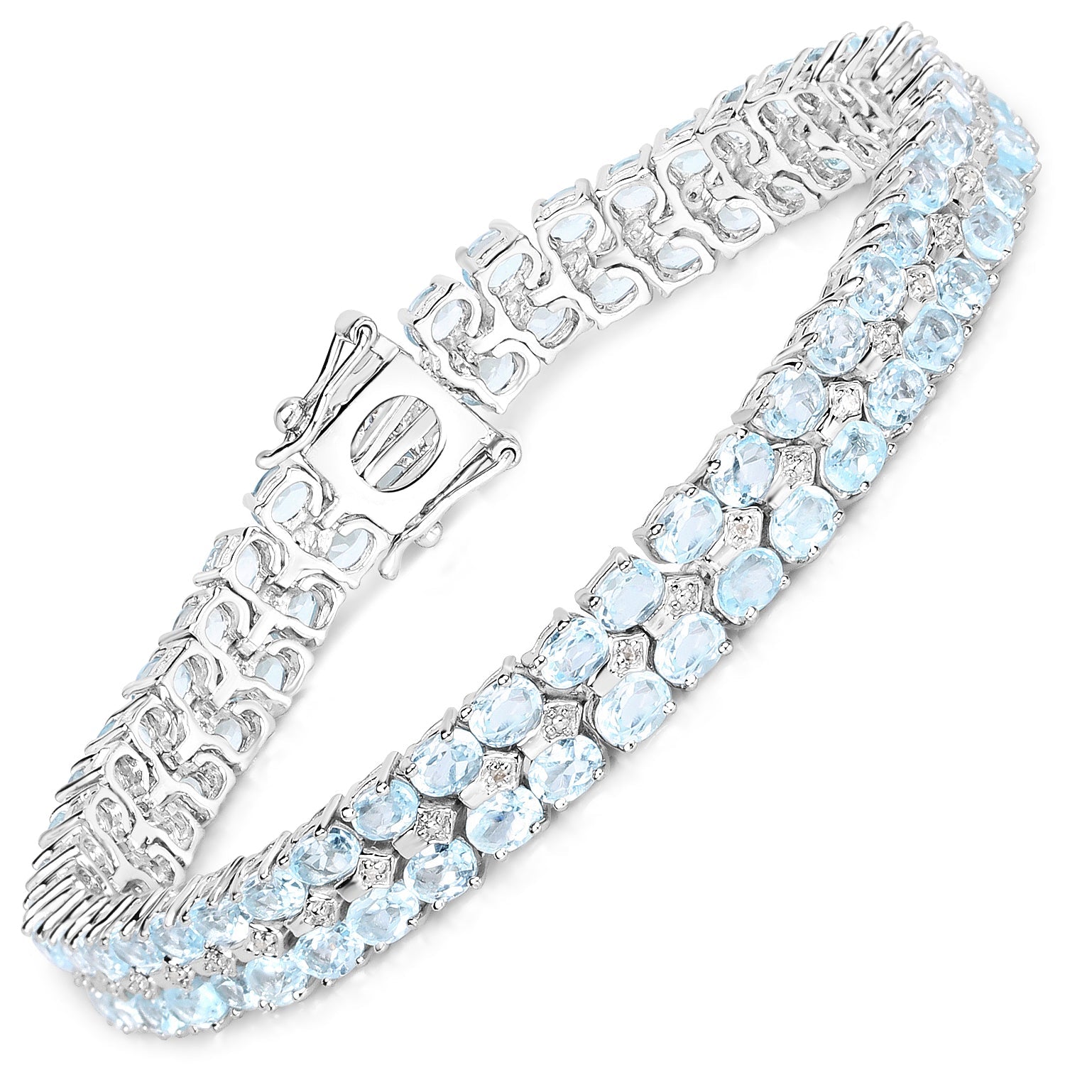 17.22 Carat Genuine Blue Topaz and White Diamond .925 Sterling Silver Bracelet on sale at MyriadMart