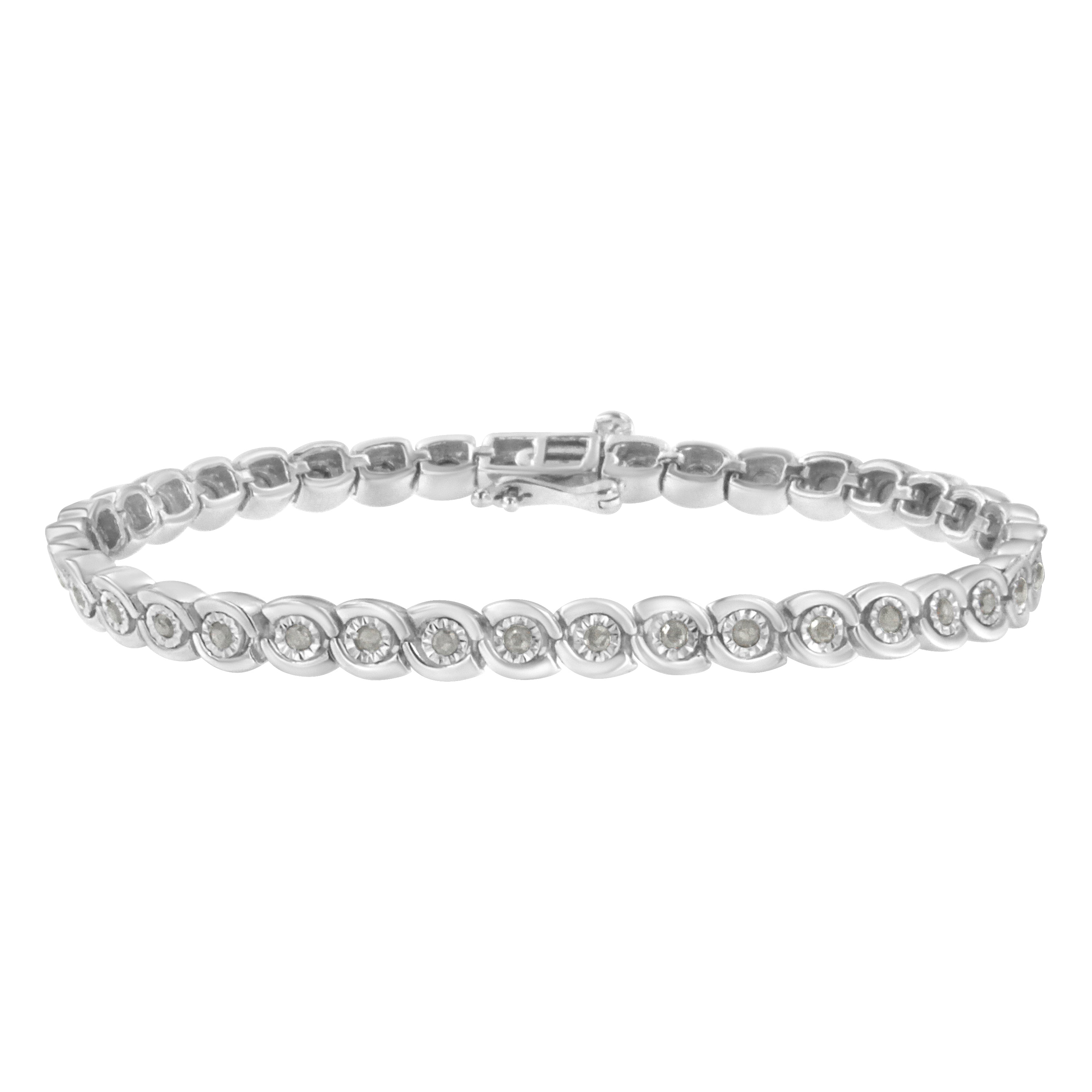 .925 Sterling Silver 1.0 cttw Miracle Set Diamond Spiraling Bezel Link Bracelet I-J Color, I3 Clarity -7.25" on sale at MyriadMart