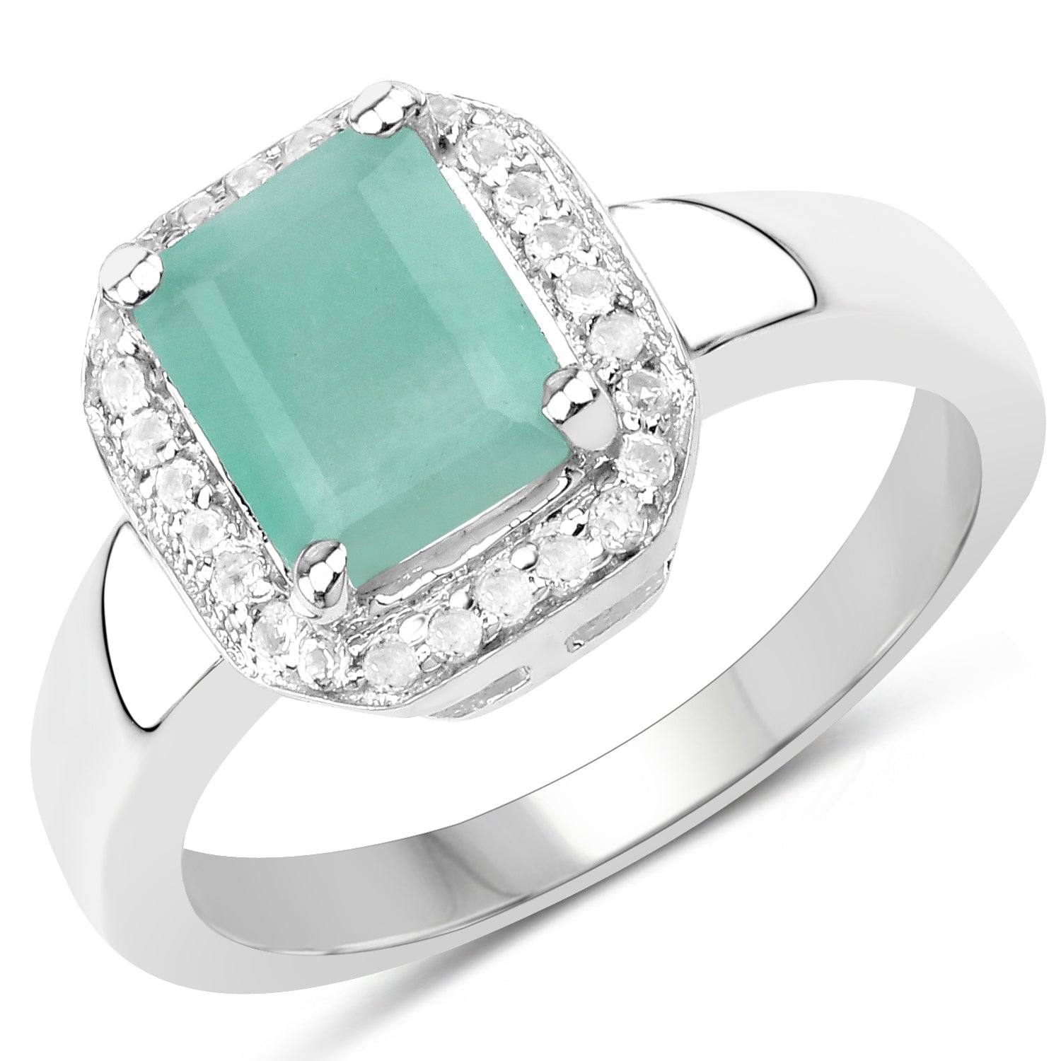 1.73 Carat Genuine Emerald & White Topaz .925 Sterling Silver Ring on sale at MyriadMart
