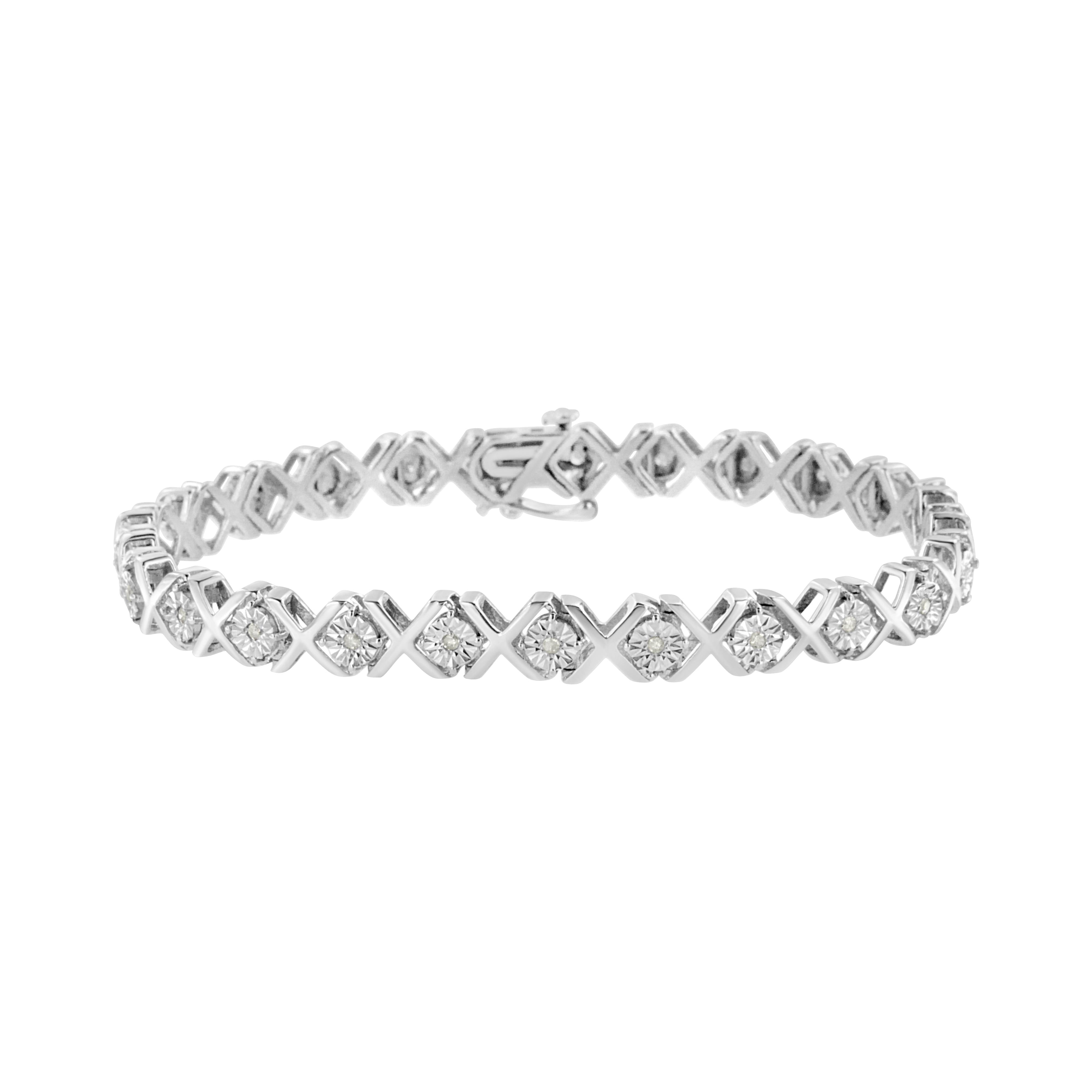 .925 Sterling Silver 1/4 Cttw Miracle Set Diamond "X" Link Bracelet I-J Color, I3 Clarity - 7.25" on sale at MyriadMart
