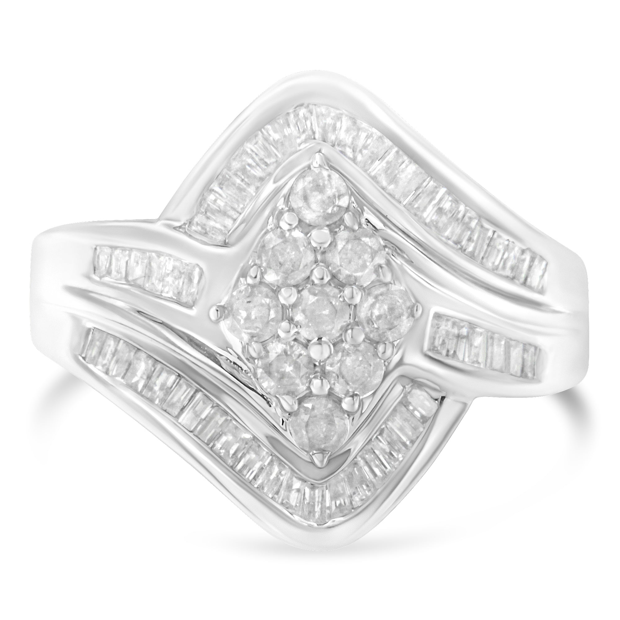 10K White Gold Diamond Bypass Cluster Ring 1 Cttw, I-J Color, I2-I3 Clarity - Size 7 on sale at MyriadMart