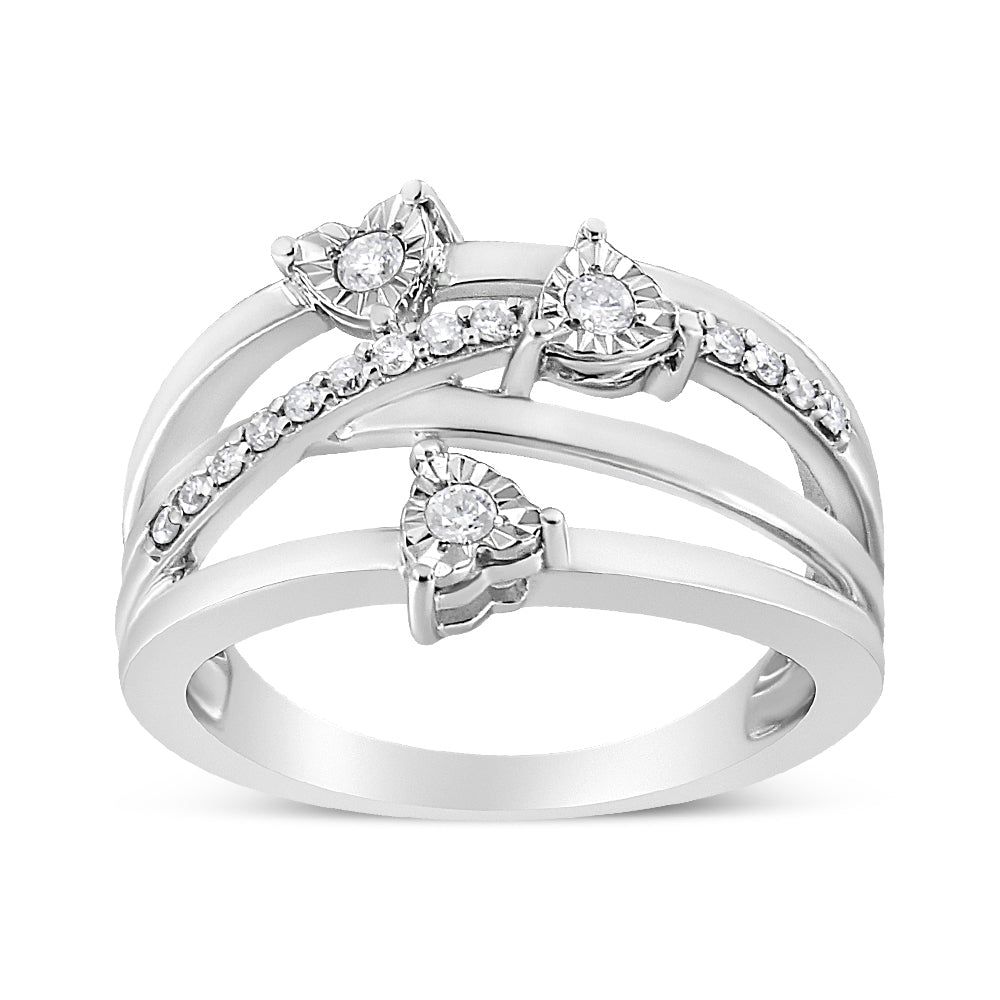 .925 Sterling Silver 1/5 Cttw Miracle-Set Diamond Heart Cross-Over Bypass Ring I-J Color, I2-I3 Clarity - Size 7 on sale at MyriadMart