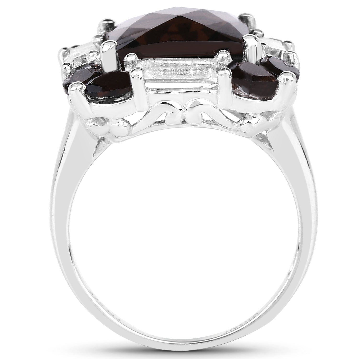 7.43 Carat Genuine Smoky Quartz & White Topaz .925 Sterling Silver Ring on sale at MyriadMart