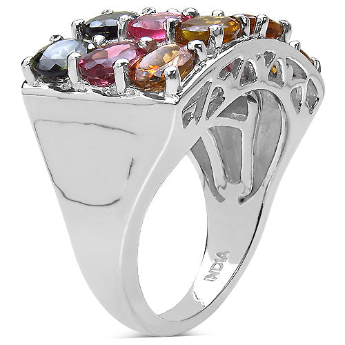 3.72 Carat Genuine Multi Tourmaline .925 Sterling Silver Ring on sale at MyriadMart