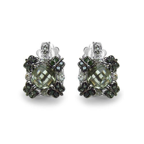 2.91 Carat Genuine Green Amethyst, White Sapphire & Green Diamond .925 Sterling Silver Earrings on sale at MyriadMart