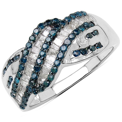 0.88 Carat Genuine Blue Diamond & White Diamond .925 Sterling Silver Ring on sale at MyriadMart