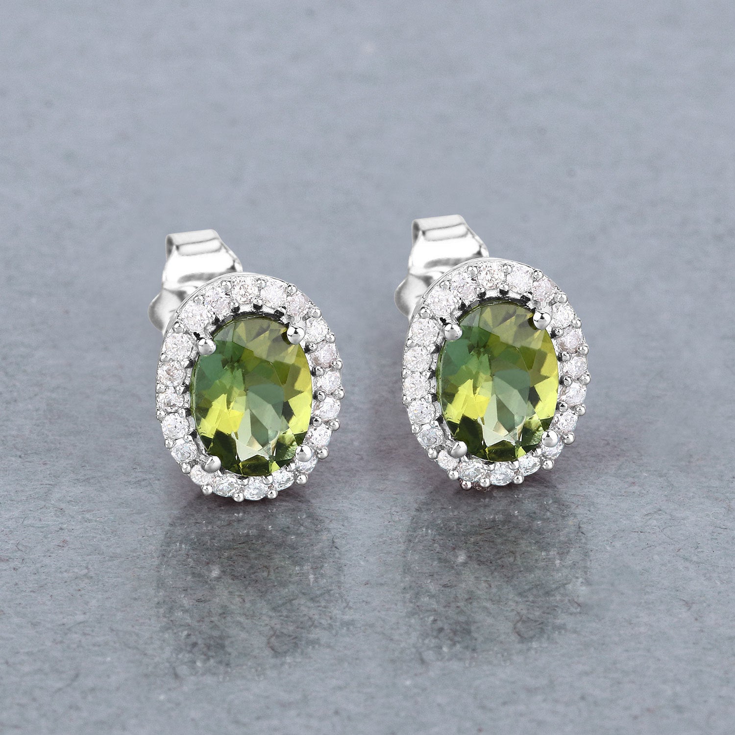 1.92 Carat Genuine Green Tourmaline and White Diamond 14K White Gold Earrings on sale at MyriadMart