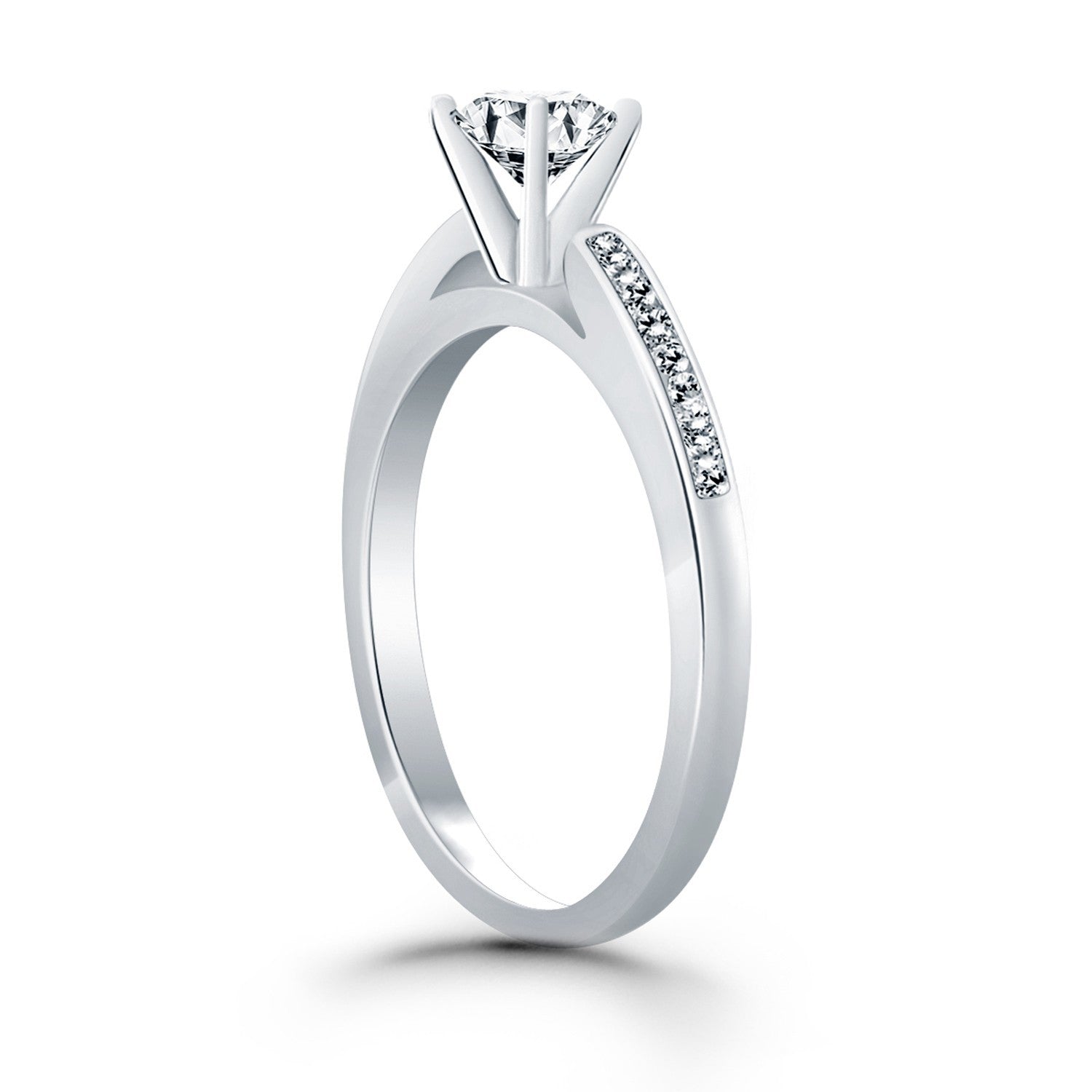 14k White Gold Diamond Channel Cathedral Engagement Ring on sale at MyriadMart