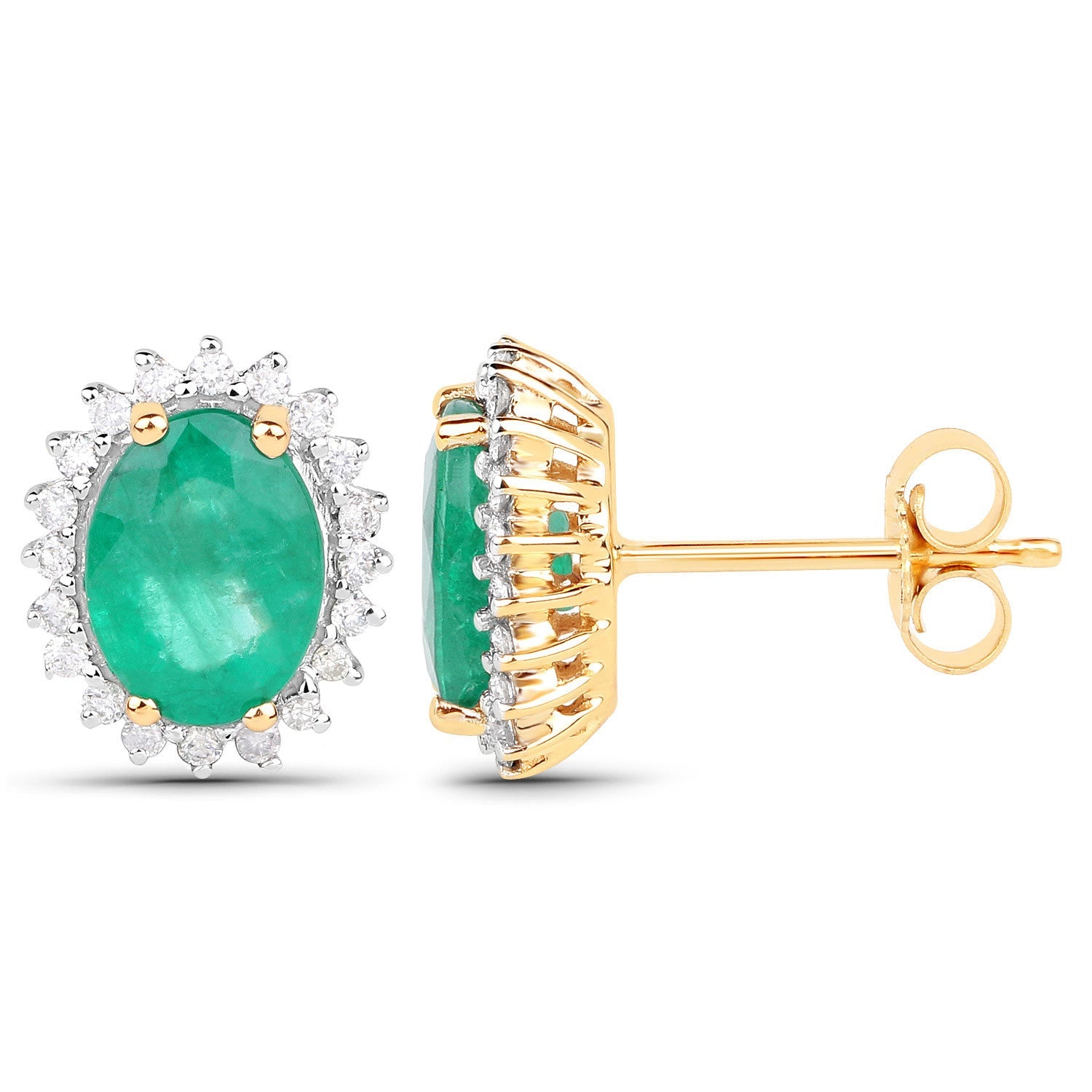 2.66 Carat Genuine Zambian Emerald and White Diamond 14K Yellow Gold Earrings on sale at MyriadMart