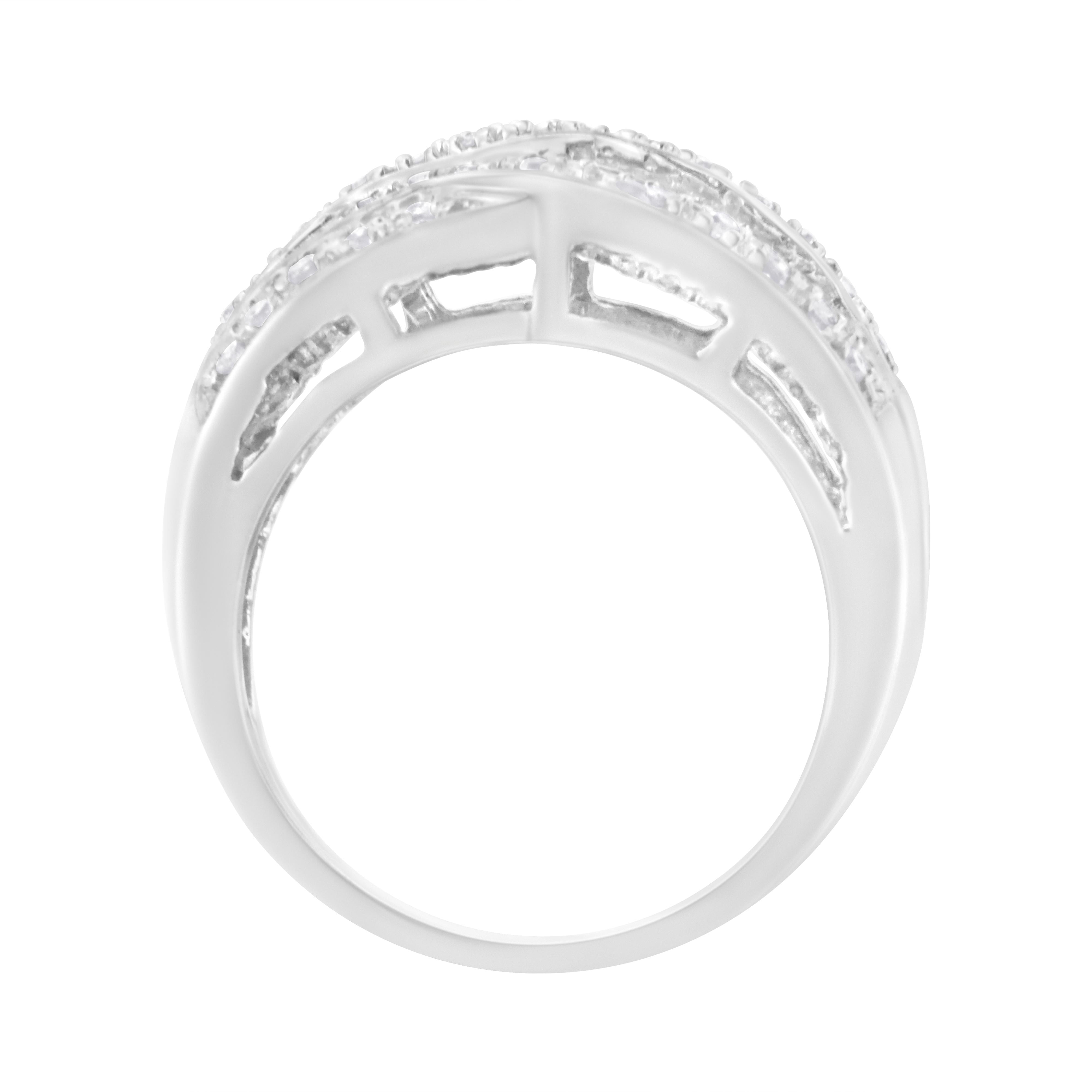 .925 Sterling Silver 1.0 Cttw Channel Set Alternating Round and Baguette Diamond Cross-over Bypass Ring Band I-J Color, I2-I3 Clarity - Size 7 on sale at MyriadMart