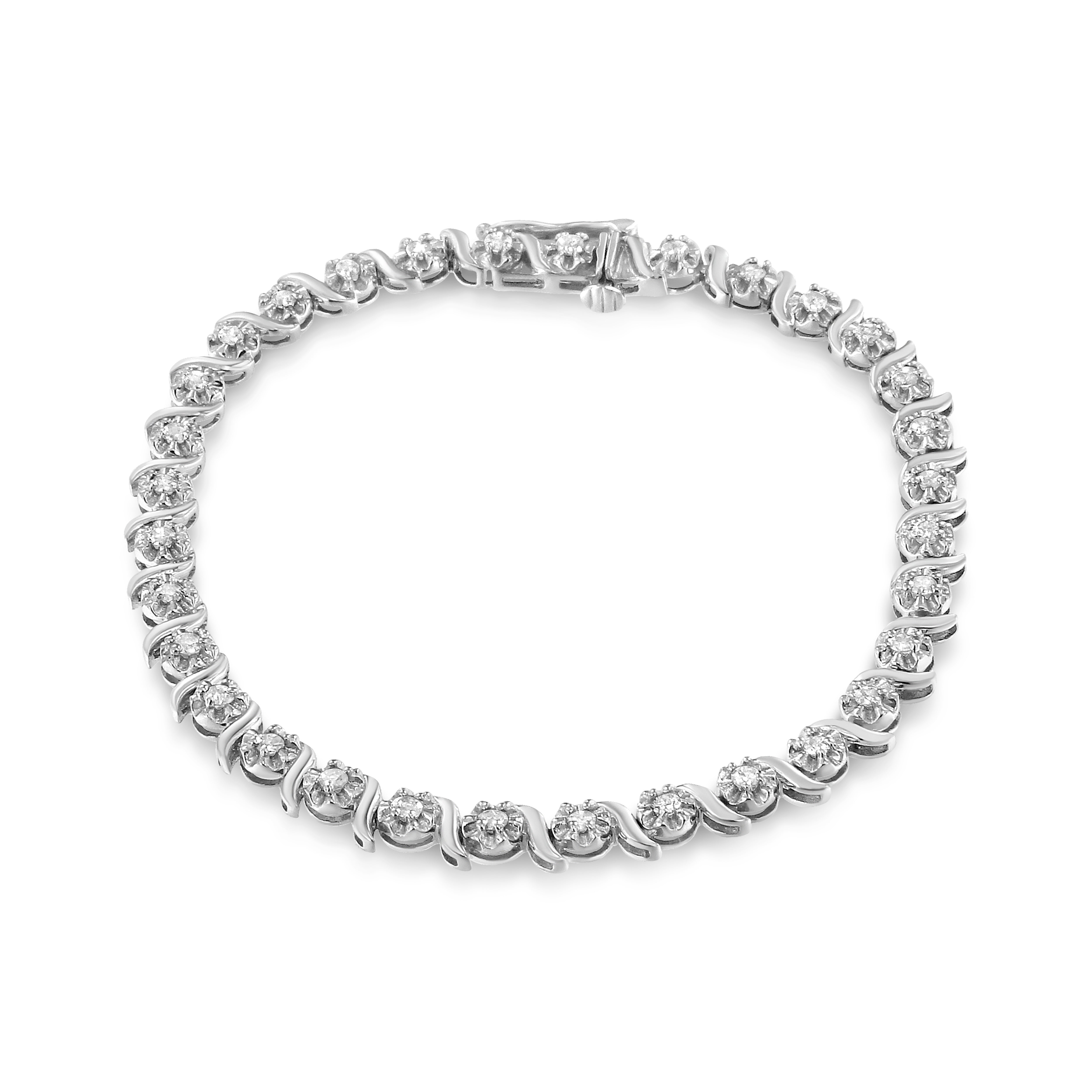 .925 Sterling Silver 1.0 Cttw Diamond Spiral Wave Curved-Link 7" Tennis Bracelet I-J Color, I3 Clarity on sale at MyriadMart