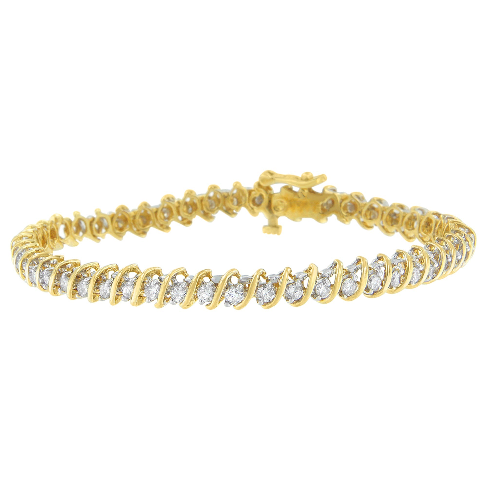 18K Yellow Gold Round Cut Diamond Spiral Link Bracelet 2.00 cttw, I-J Color, I1-I2 Clarity on sale at MyriadMart