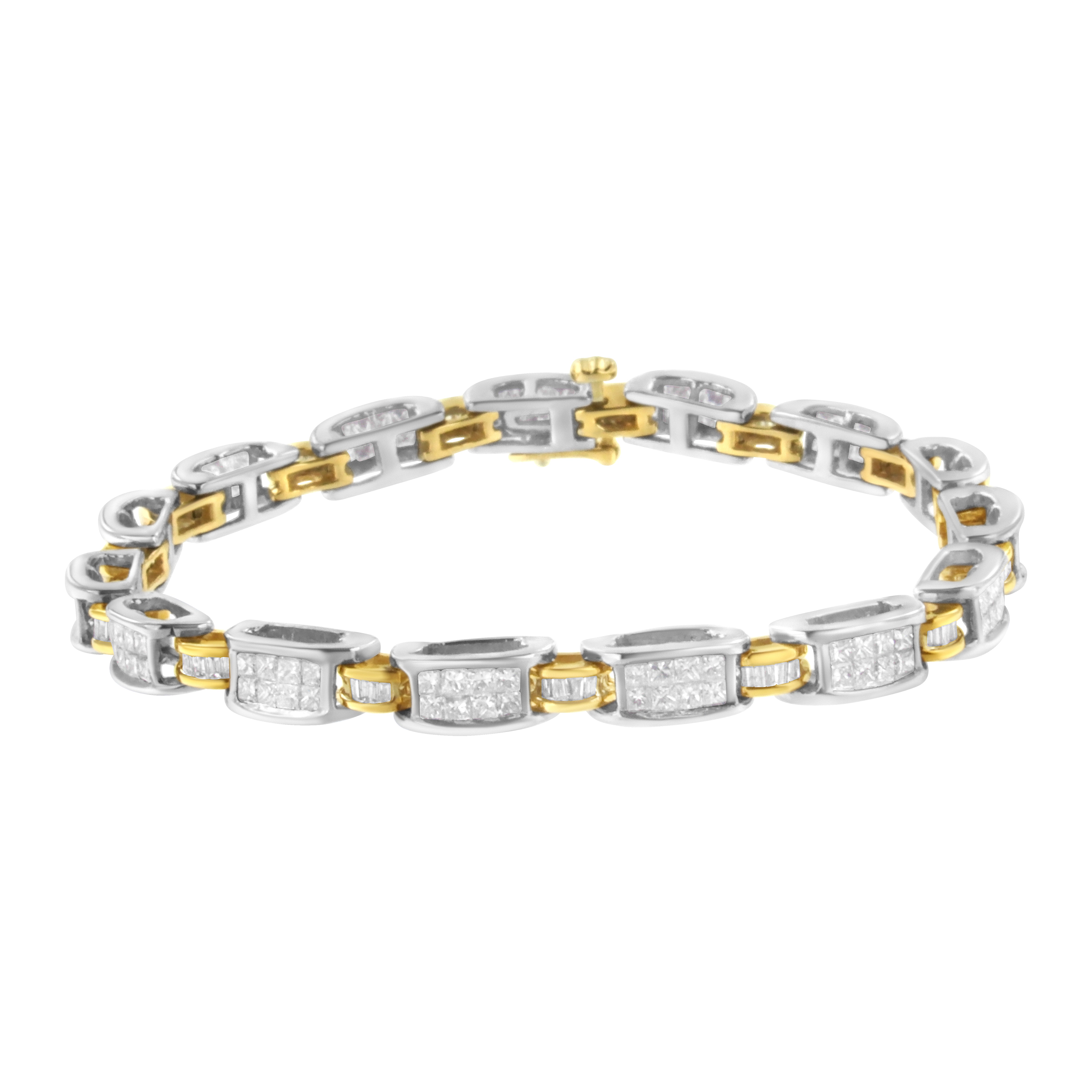 14K Two-Tone Gold Princess and Baguette-Cut Diamond Link Bracelet 3.00 cttw, H-I Color, SI1-SI2 Clarity on sale at MyriadMart