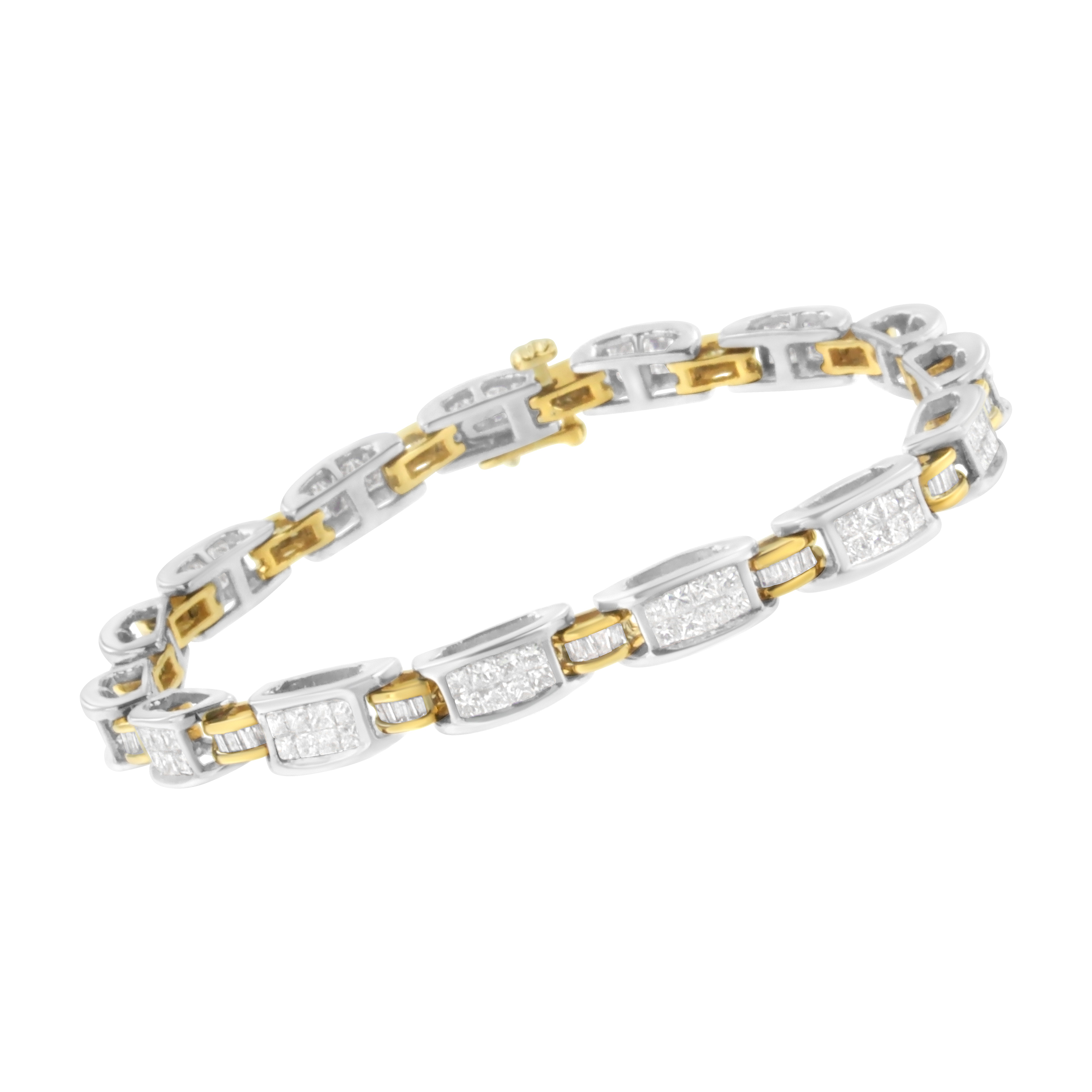14K Two-Tone Gold Princess and Baguette-Cut Diamond Link Bracelet 3.00 cttw, H-I Color, SI1-SI2 Clarity on sale at MyriadMart