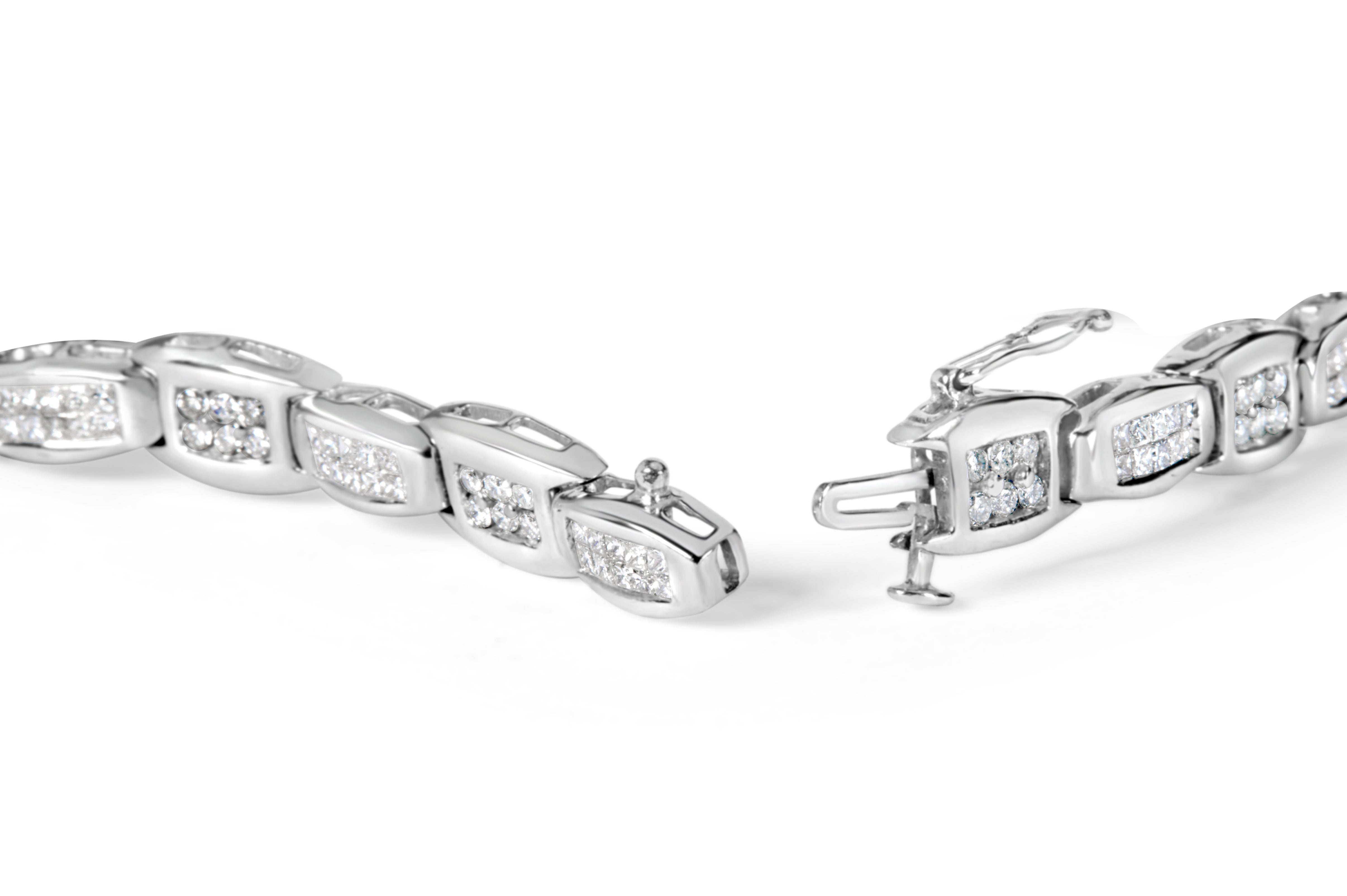 14K White Gold 2-1/2 Cttw Round-Brilliant & Baguette Cut Diamond 7" Alternating Flared Links Tennis Bracelet H-I Color, SI1-SI2 Clarity on sale at MyriadMart