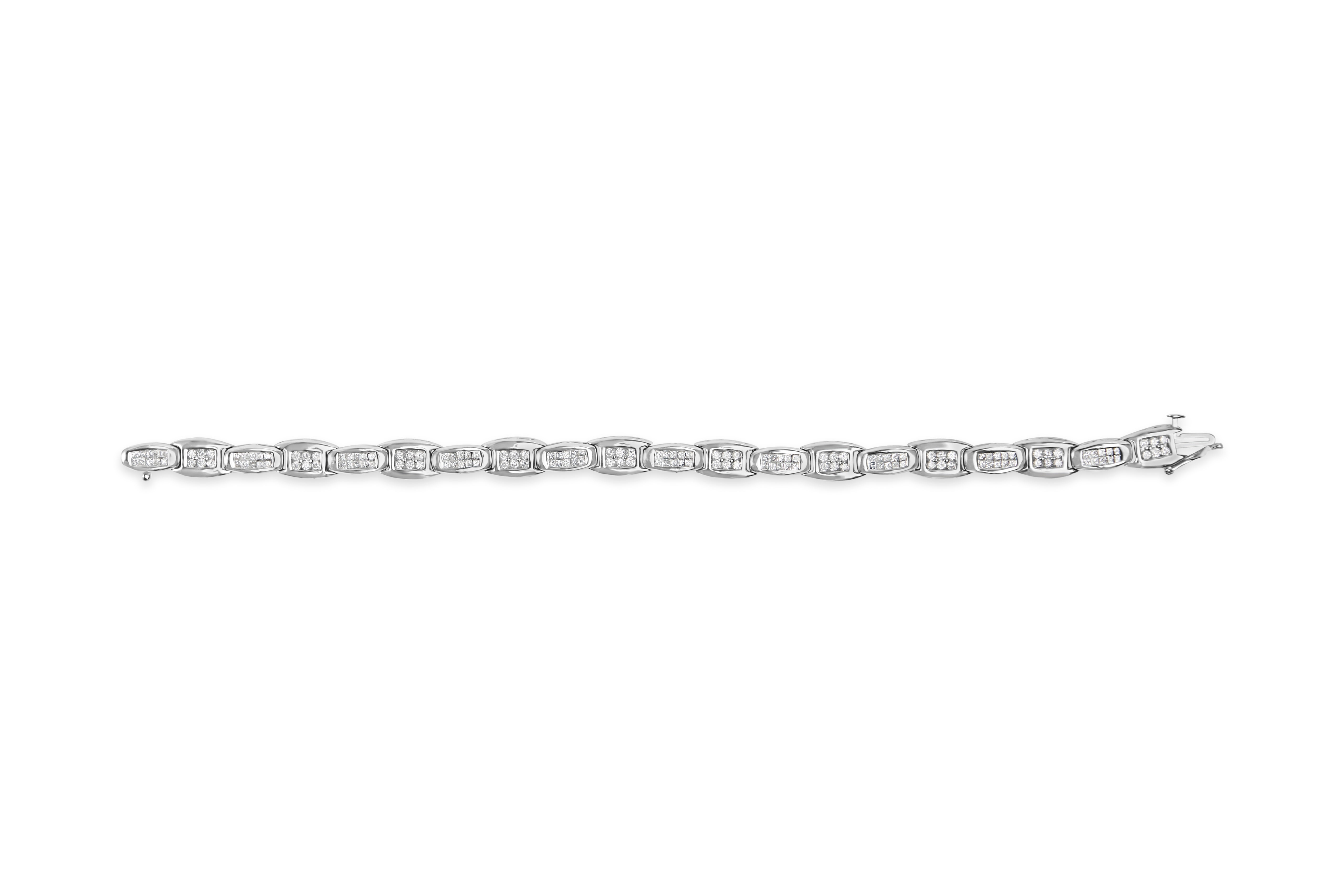 14K White Gold 2-1/2 Cttw Round-Brilliant & Baguette Cut Diamond 7" Alternating Flared Links Tennis Bracelet H-I Color, SI1-SI2 Clarity on sale at MyriadMart