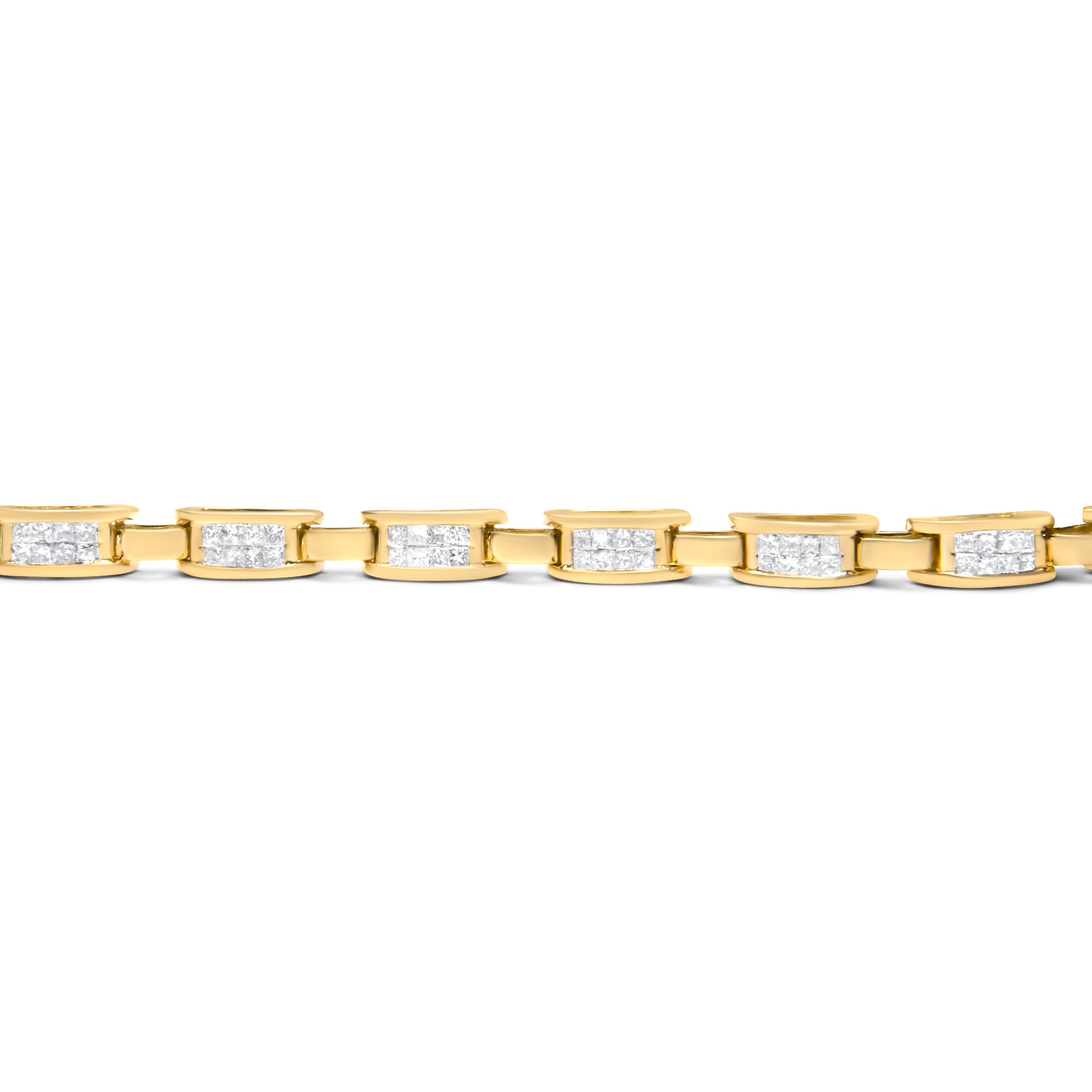 10K Yellow Gold 2.0 Cttw Invisible-Set Princess Cut Diamond Rectangular Link Bracelet I-J Color, SI2-I1 Clarity - 7" on sale at MyriadMart