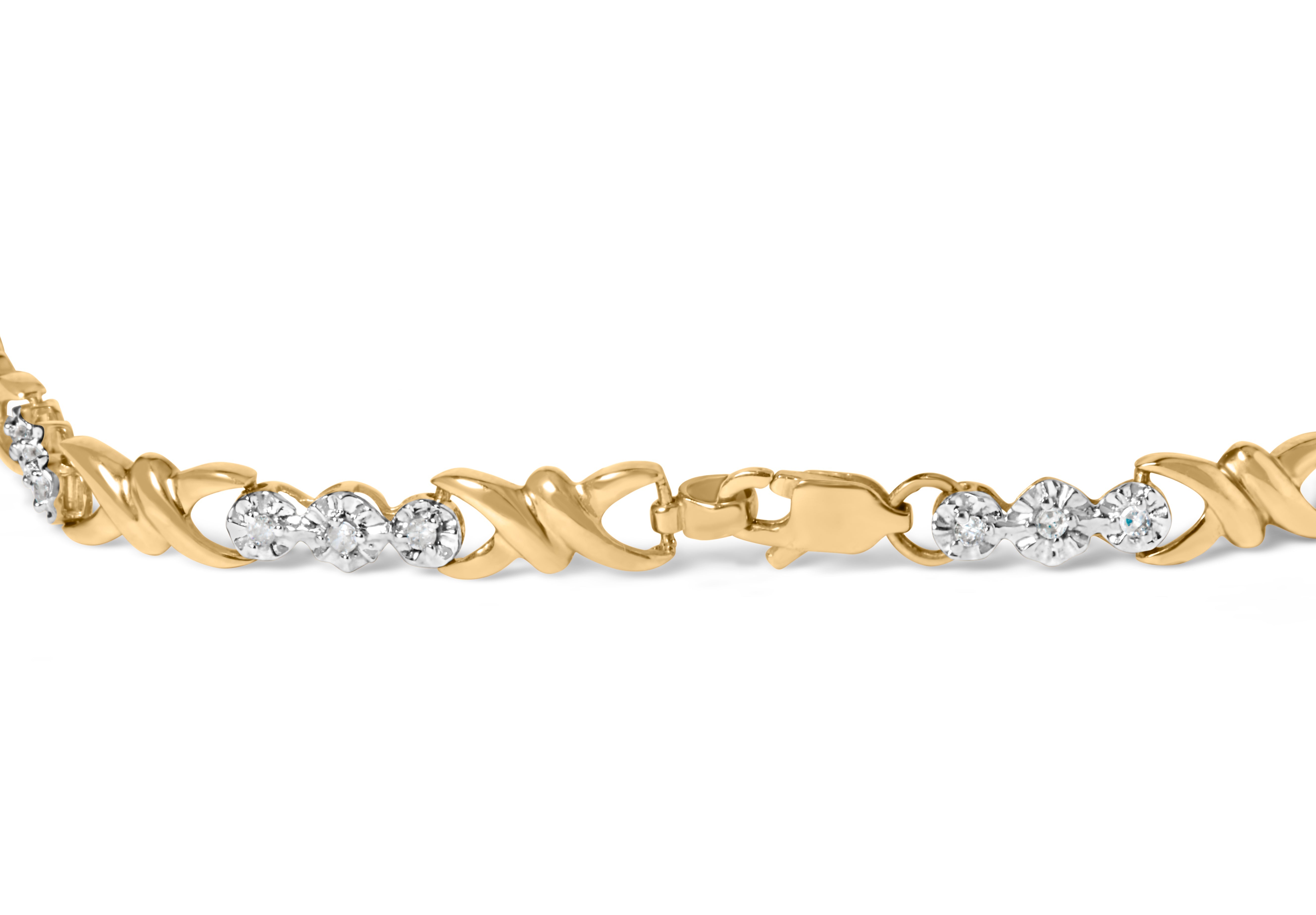 10k Yellow Gold 1/3 Cttw Diamond 3 Stone and X-Link Bracelet I-J Color, I1-I2 Clarity - 7.50" Inches on sale at MyriadMart