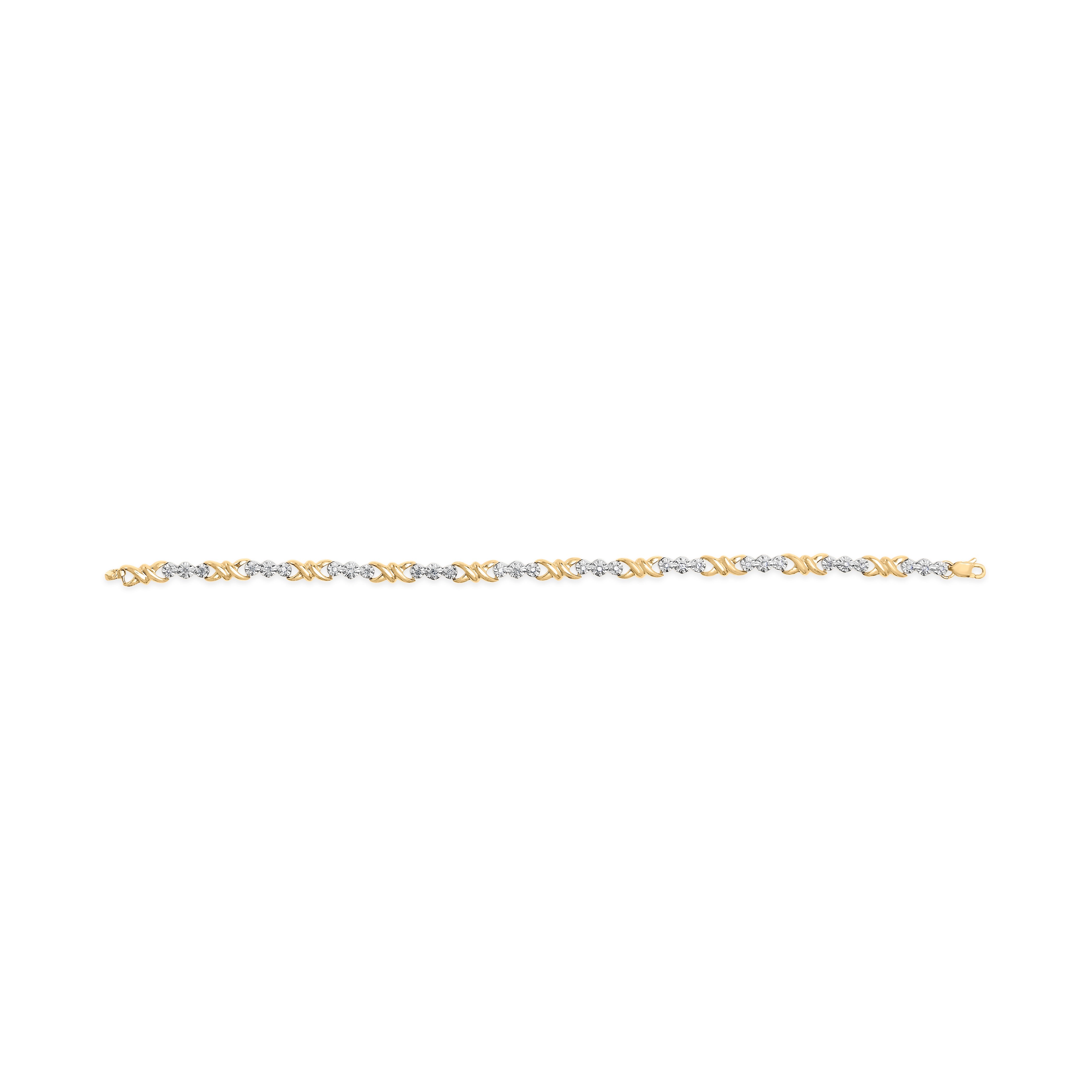 10k Yellow Gold 1/3 Cttw Diamond 3 Stone and X-Link Bracelet I-J Color, I1-I2 Clarity - 7.50" Inches on sale at MyriadMart