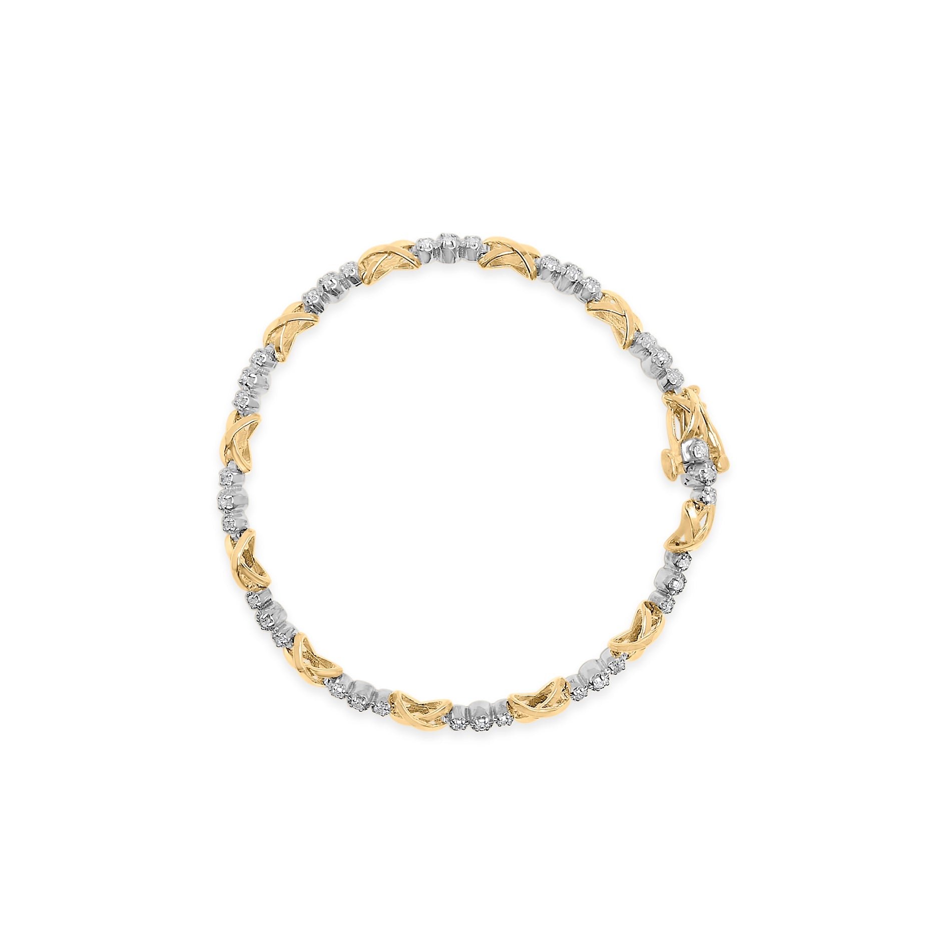 10K Two-Tone Gold 1/2 Cttw Diamond Alternating 3 Stone and X-Link 7" Bracelet I-J Color, I2-I3 Clarity on sale at MyriadMart