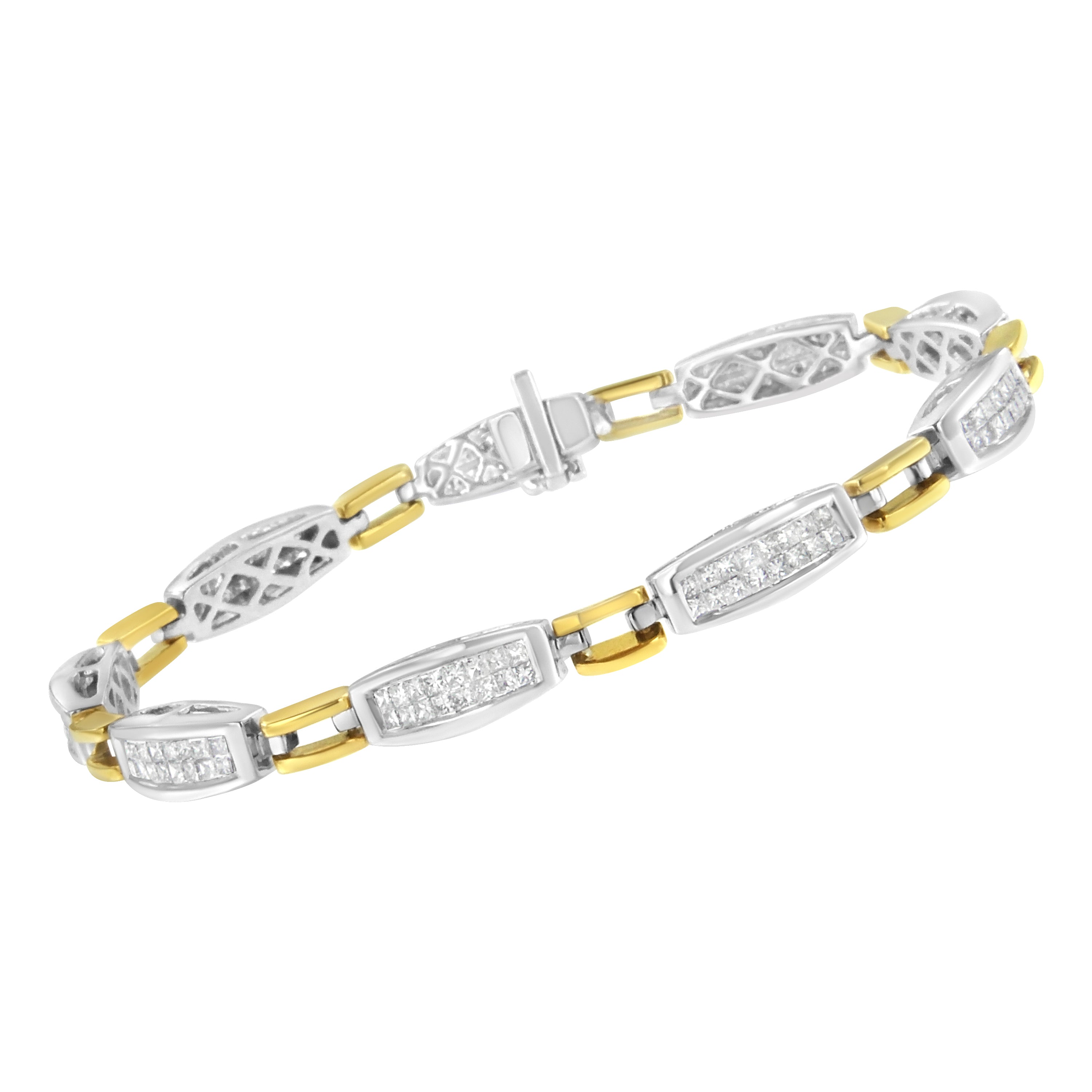 14K Yellow and White Gold 2.0 Cttw Princess Cut Diamond Tapered and Equal Sign Link Bracelet G-H Color, SI1-SI2 Clarity - 7" on sale at MyriadMart