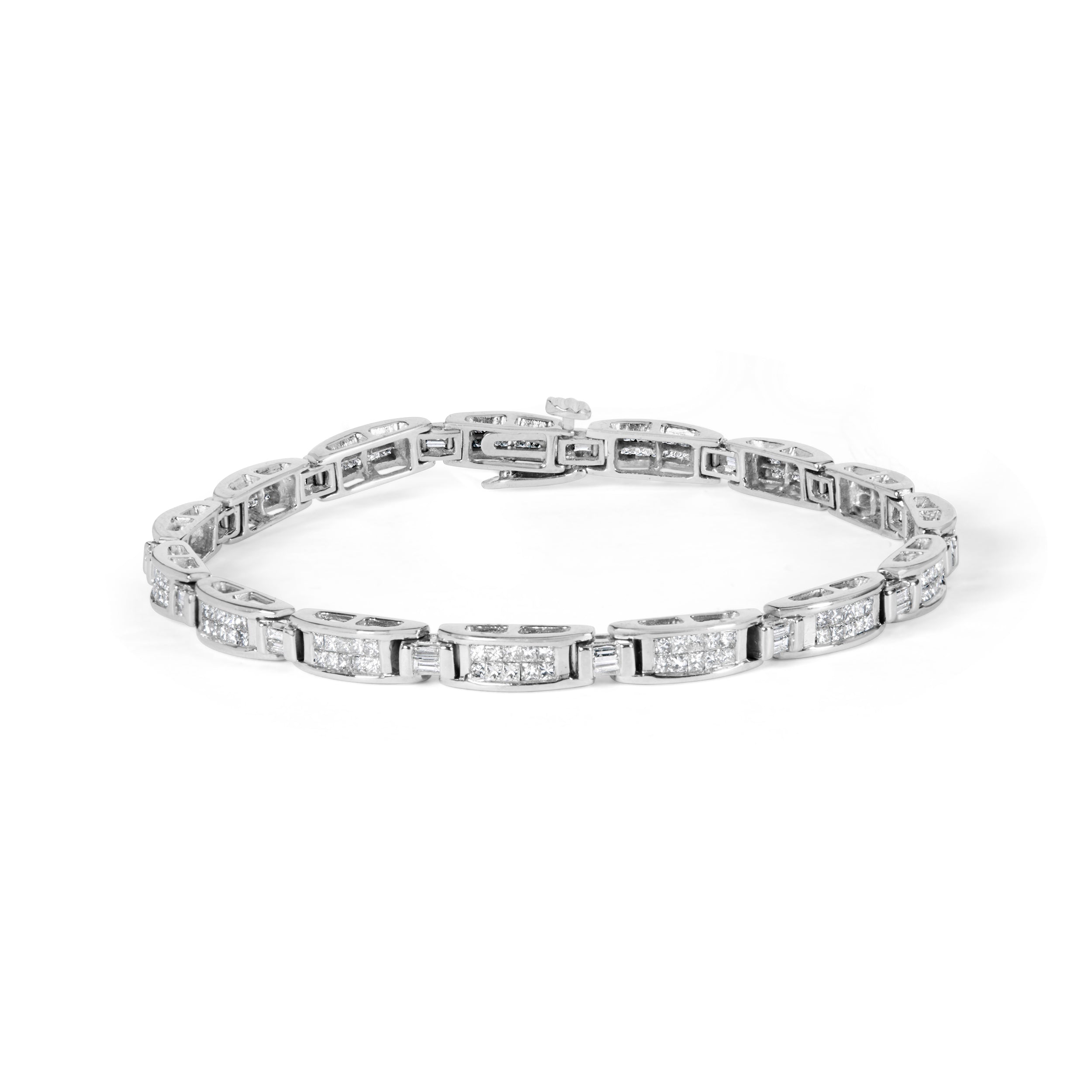 14K White Gold 2.0 Cttw Baguette and Princess-Cut Diamond Tennis Bracelet H-I Color, SI1-SI2 Clarity - 7" on sale at MyriadMart