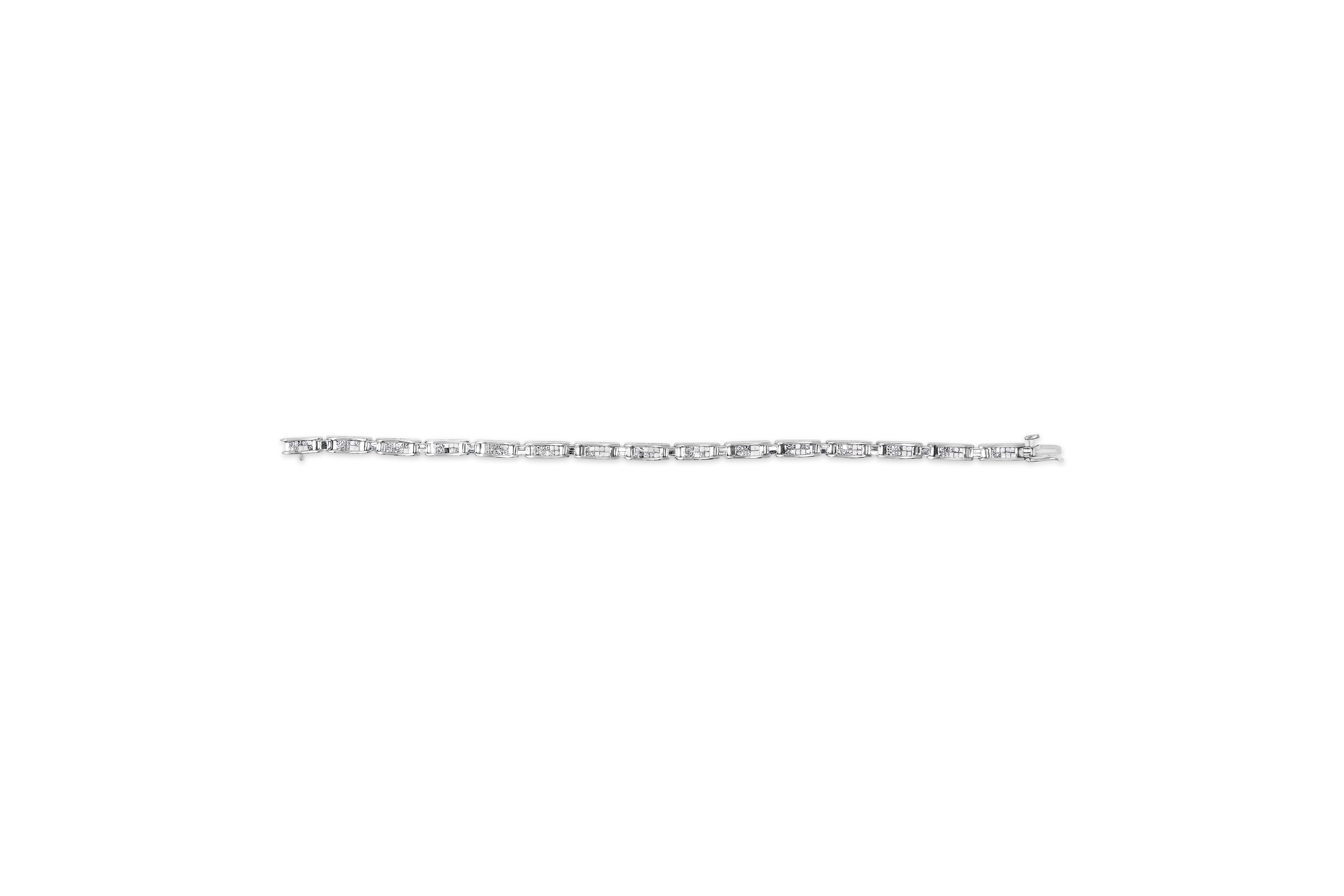 14K White Gold 2.0 Cttw Baguette and Princess-Cut Diamond Tennis Bracelet H-I Color, SI1-SI2 Clarity - 7" on sale at MyriadMart