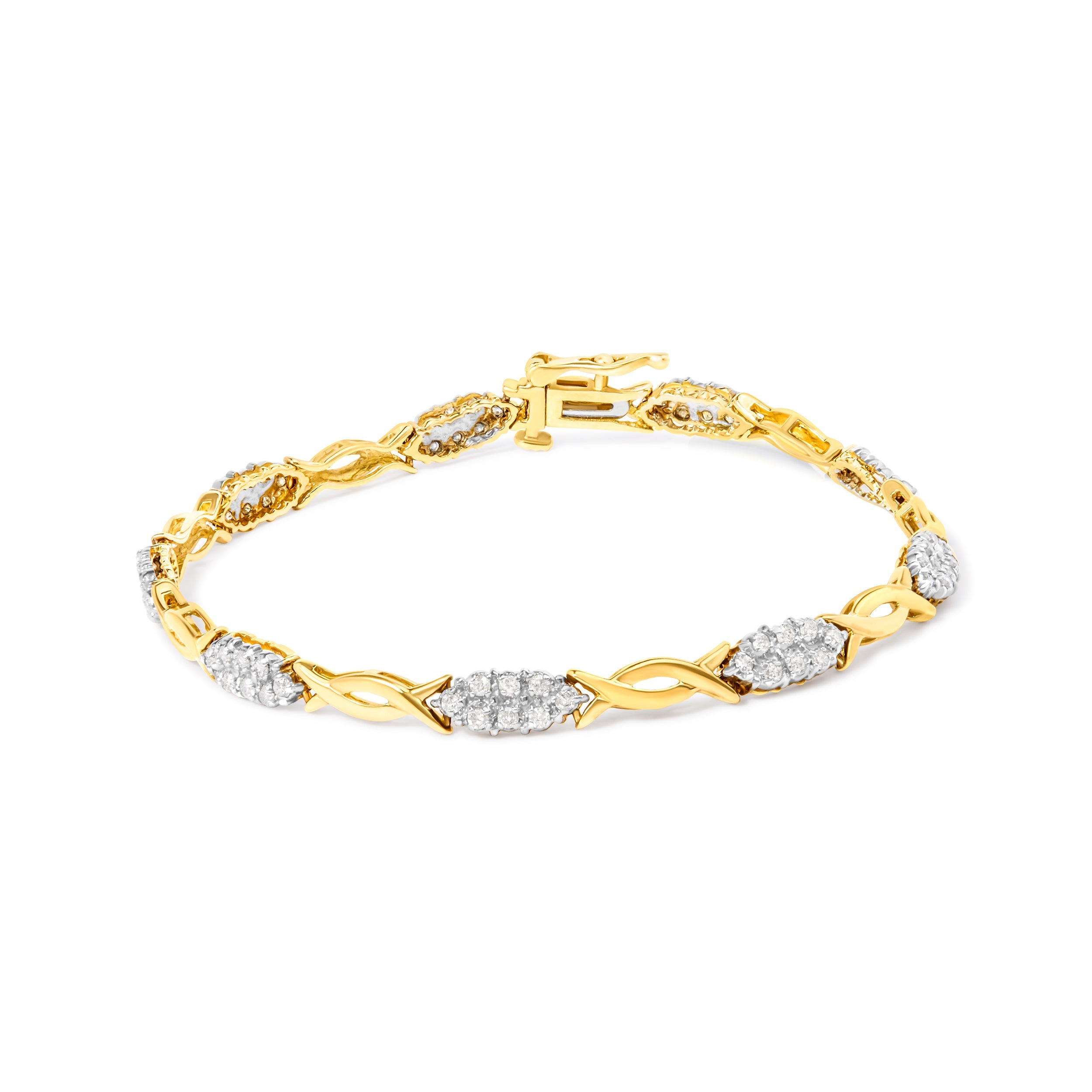 10K Yellow Gold 1.00 Cttw Round-Cut Diamond Spiral Link 7" Bracelet H-I Color, I2-I3 Clarity on sale at MyriadMart