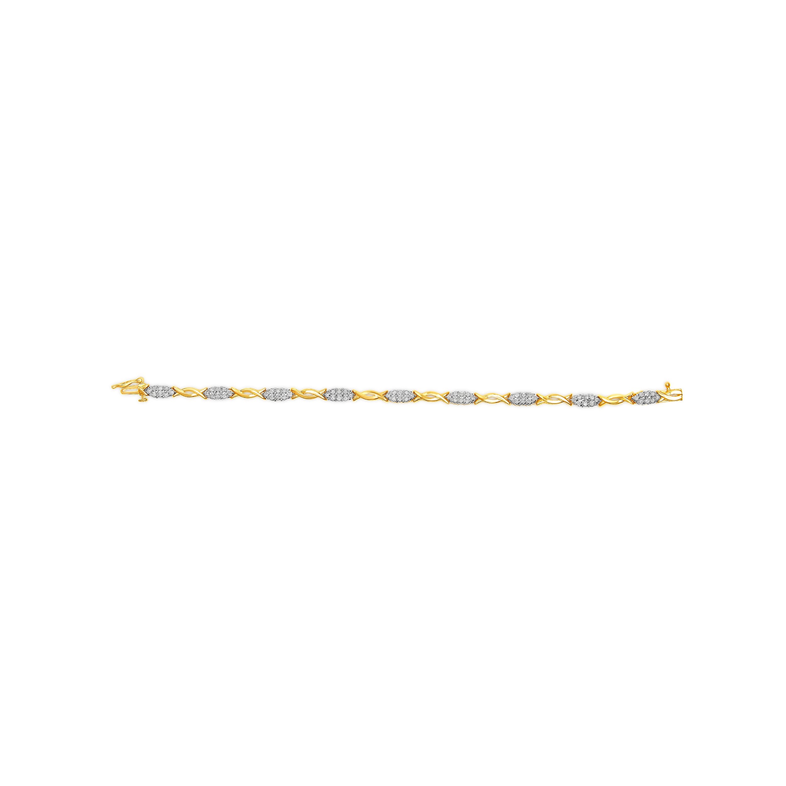 10K Yellow Gold 1.00 Cttw Round-Cut Diamond Spiral Link 7" Bracelet H-I Color, I2-I3 Clarity on sale at MyriadMart
