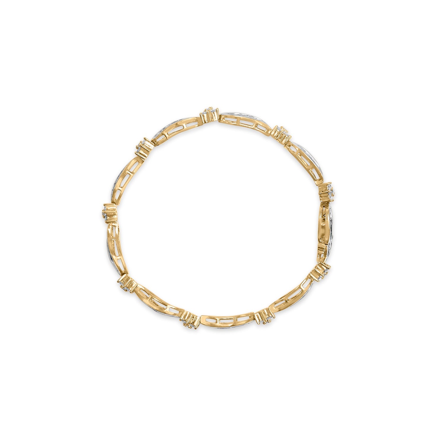 10K Yellow and White Gold 3.00 Cttw Diamond Cluster and Wave Link Bracelet I-J Color, I1-I2 Clarity - 7.25" on sale at MyriadMart