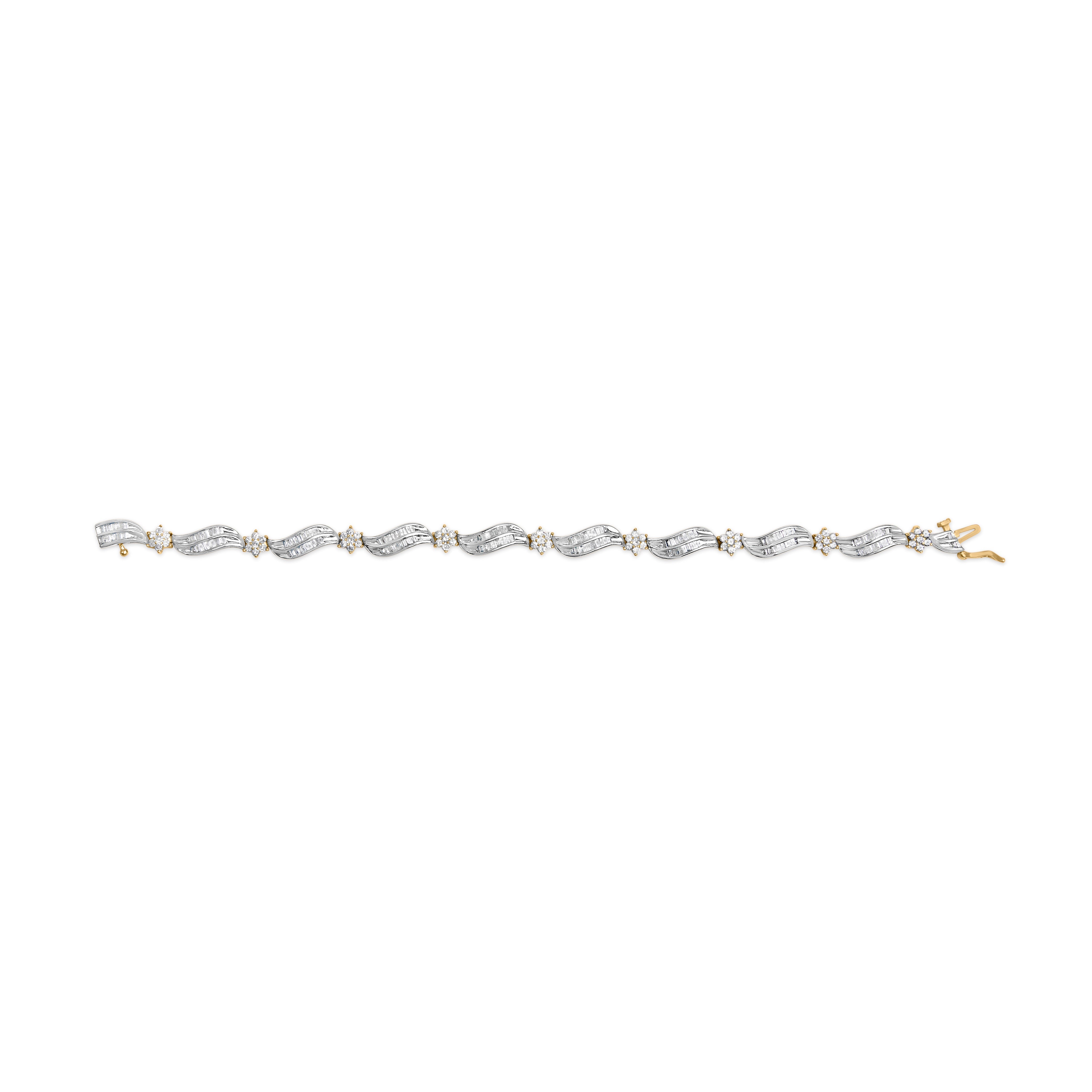 10K Yellow and White Gold 3.00 Cttw Diamond Cluster and Wave Link Bracelet I-J Color, I1-I2 Clarity - 7.25" on sale at MyriadMart