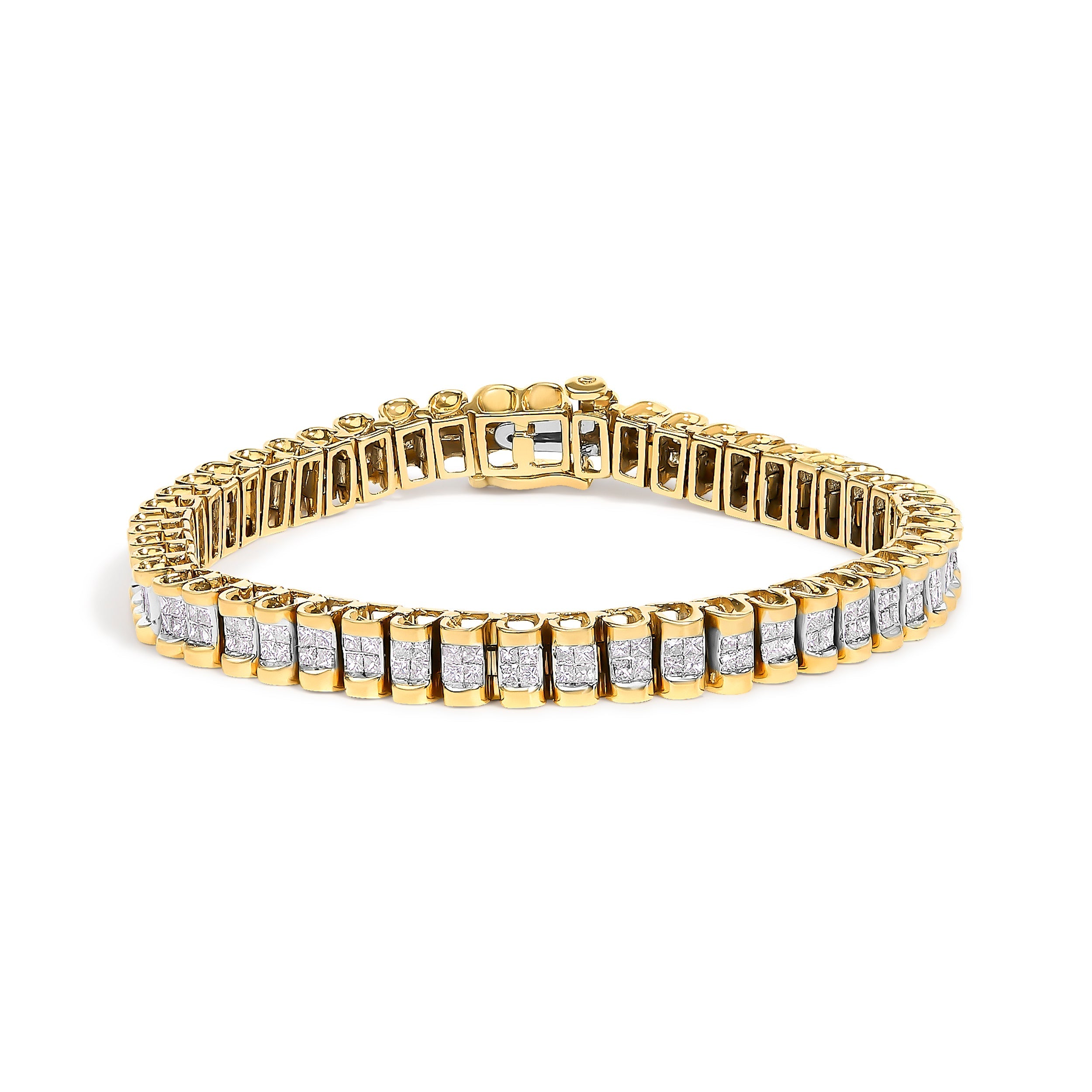 14K Yellow Gold 3.0 Cttw Princess Cut Quad Invisible Set Tennis Bracelet (H-I Color, SI1-SI2 Clarity) - 7â€
