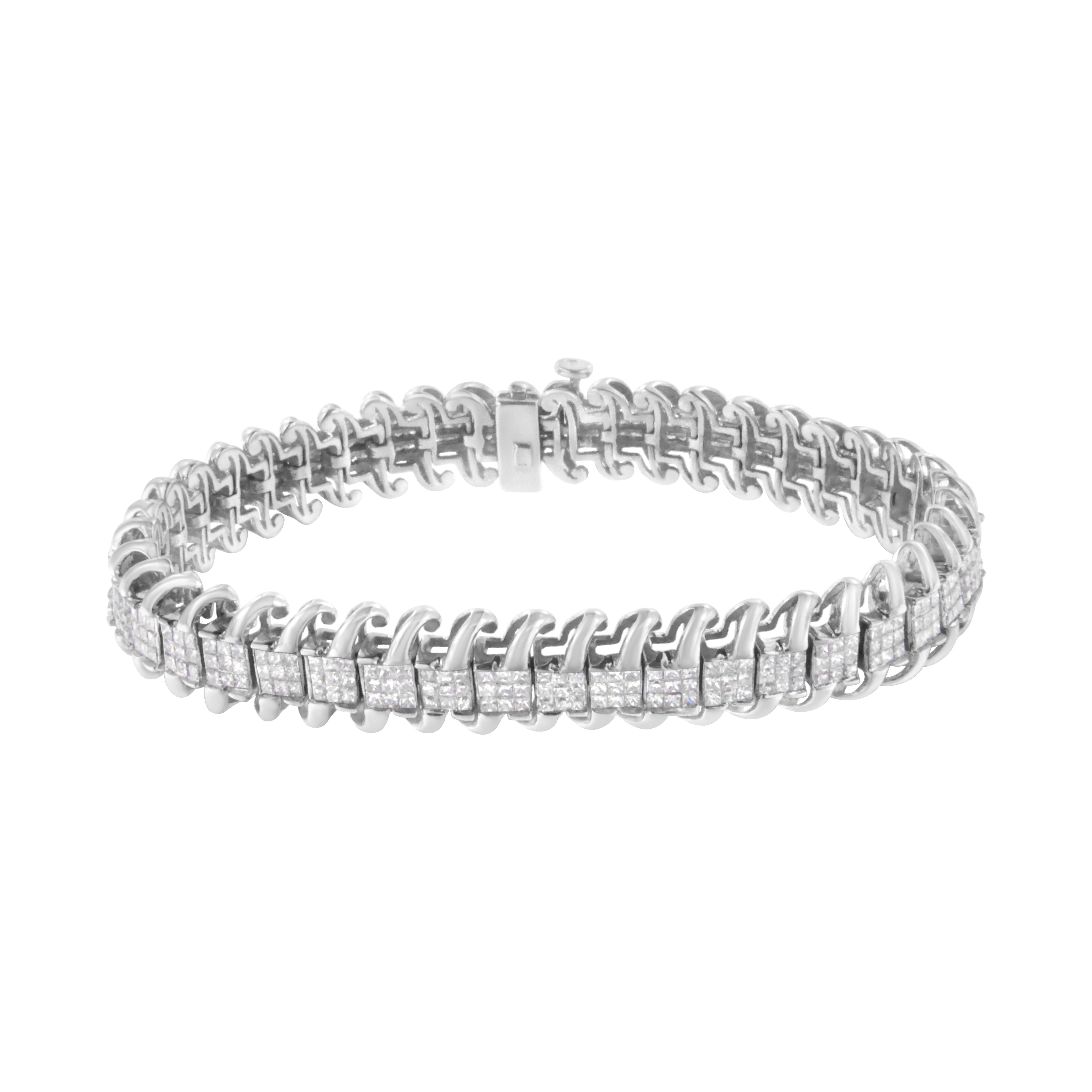 14K White Gold 5.0 Cttw Princess Cut Diamond 7" Invisible Set Wavy S-Link Tennis Bracelet G-H Color, SI1-SI2 Clarity on sale at MyriadMart