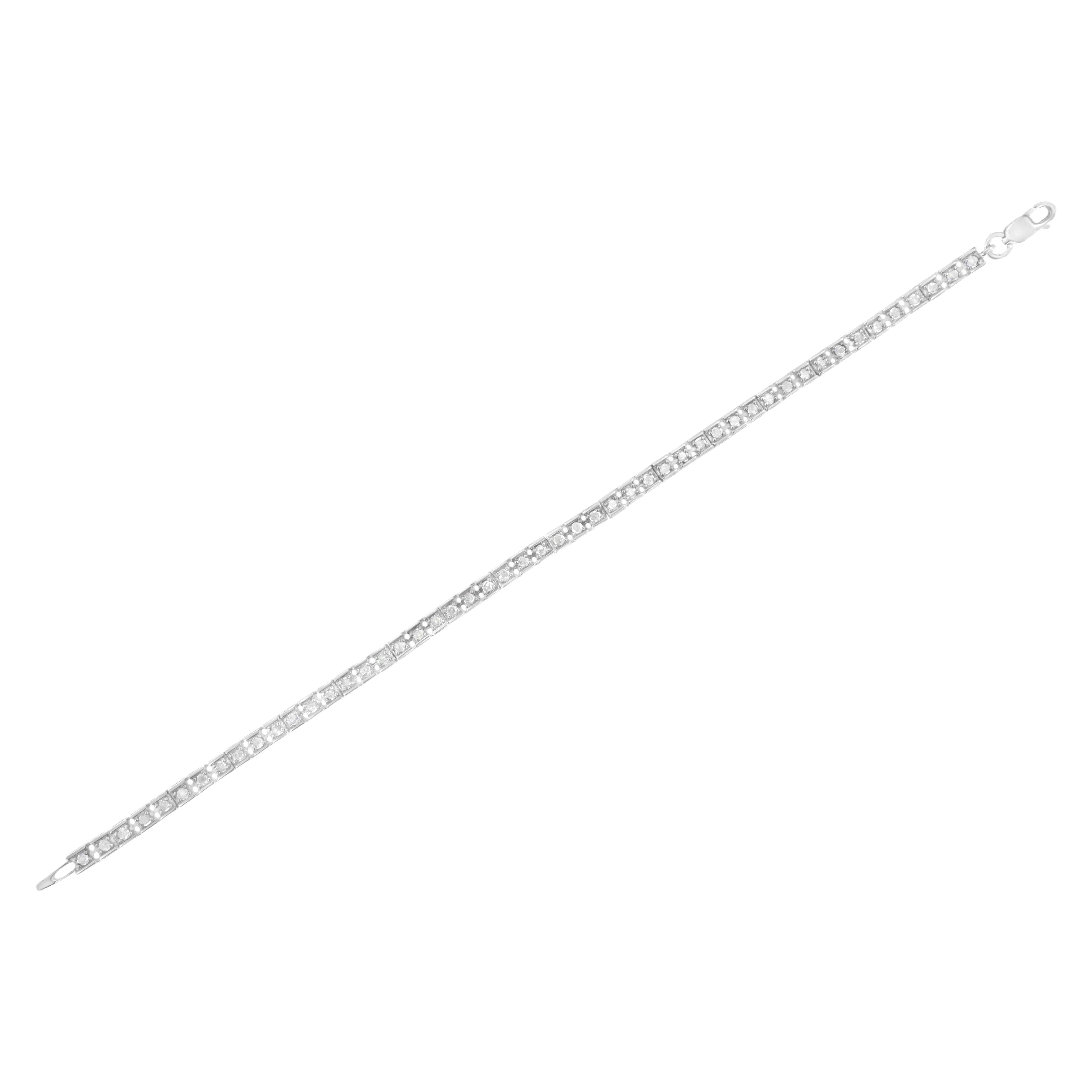 .925 Sterling Silver 1.0 Cttw Diamond Square Hybrid Link 7" Tennis Bracelet I-J Color, I2-I3 Clarity on sale at MyriadMart
