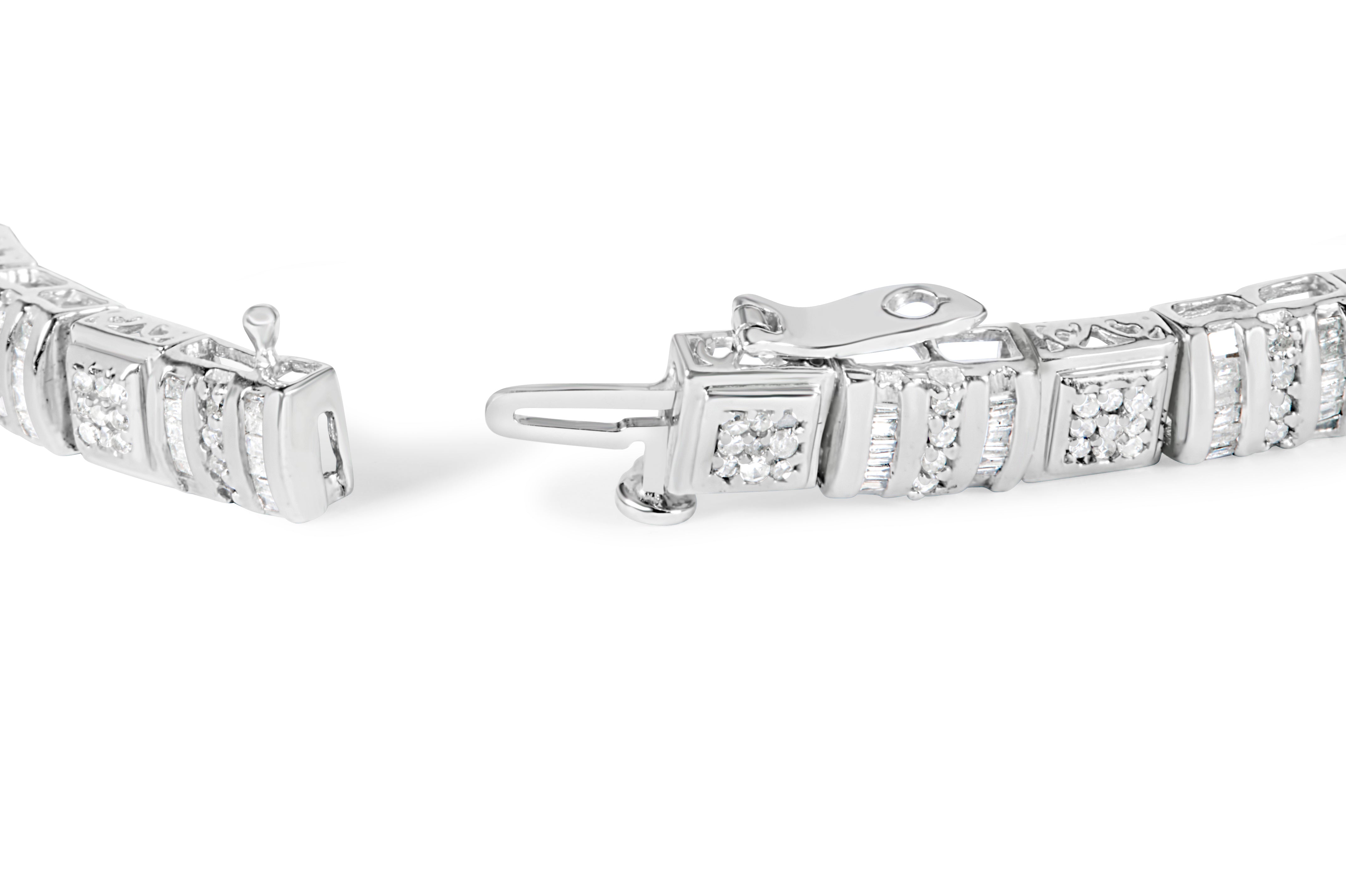 10K White Gold Round and Baguette Cut Diamond Bracelet 2.00 cttw, H-I Color, I2-I3 Clarity on sale at MyriadMart