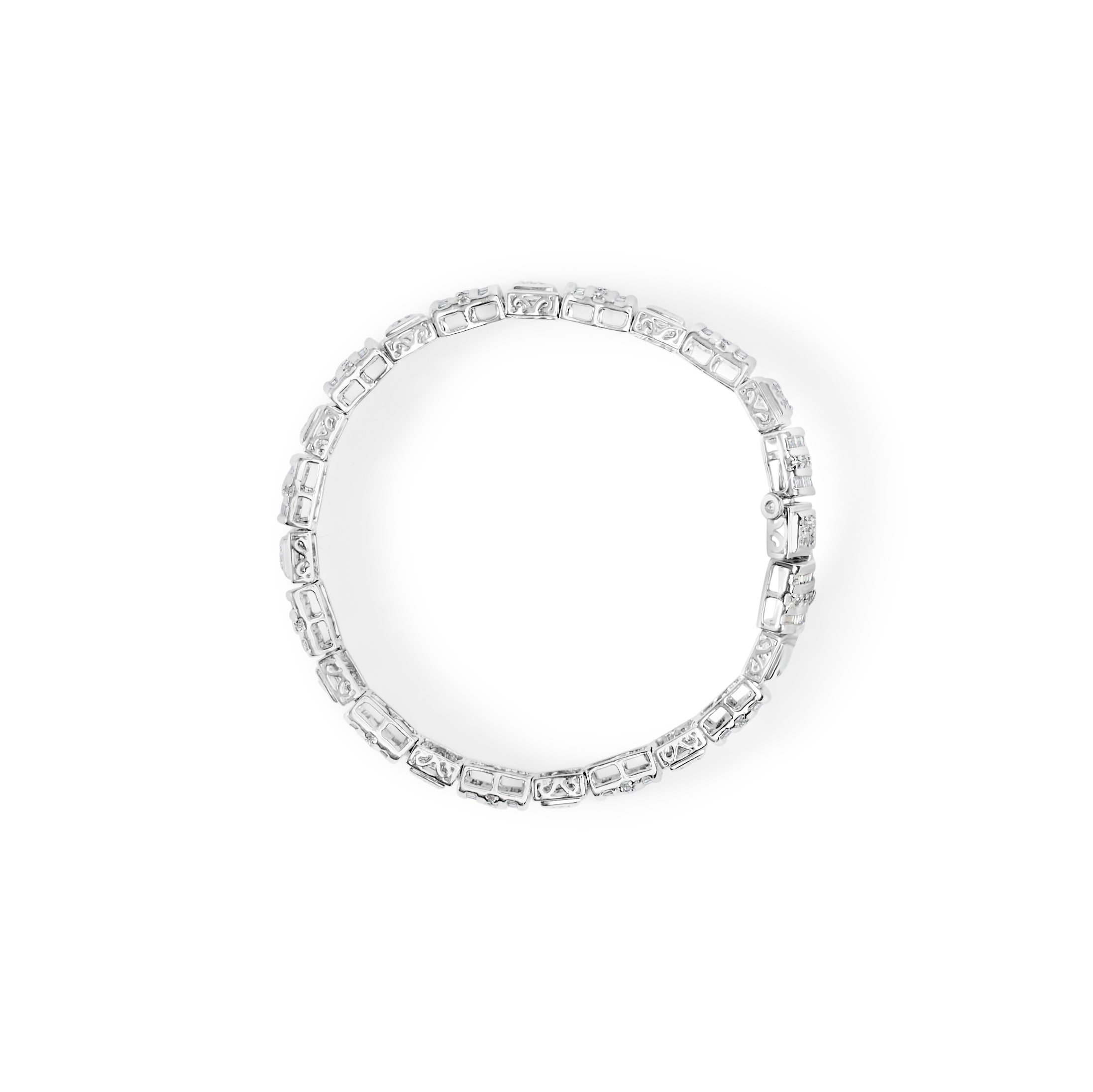10K White Gold Round and Baguette Cut Diamond Bracelet 2.00 cttw, H-I Color, I2-I3 Clarity on sale at MyriadMart