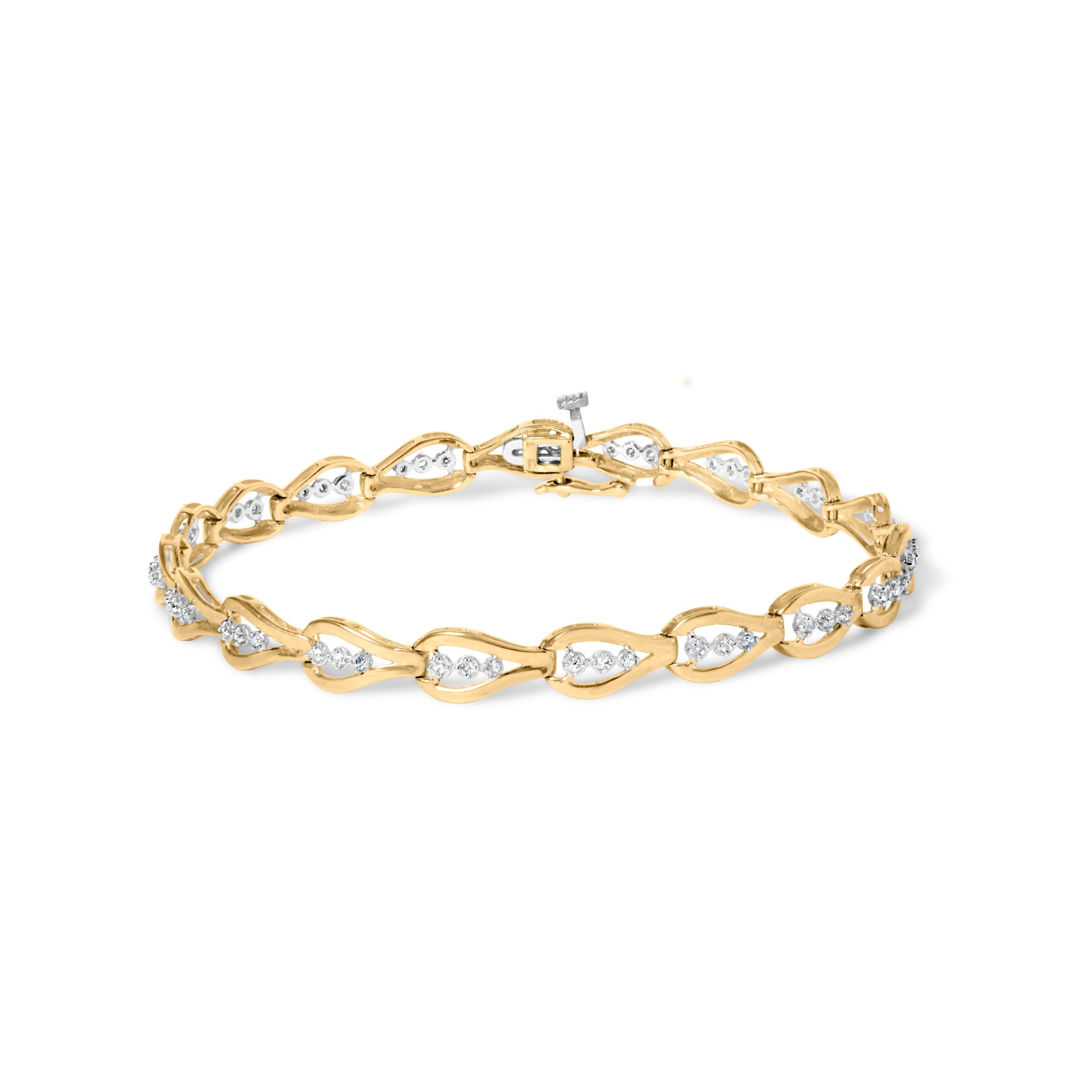 10k Yellow Gold 1/3 Cttw Diamond 3 Stone Teardrop Design Link Bracelet I-J Color, I1-I2 Clarity - 7.25" Inches on sale at MyriadMart