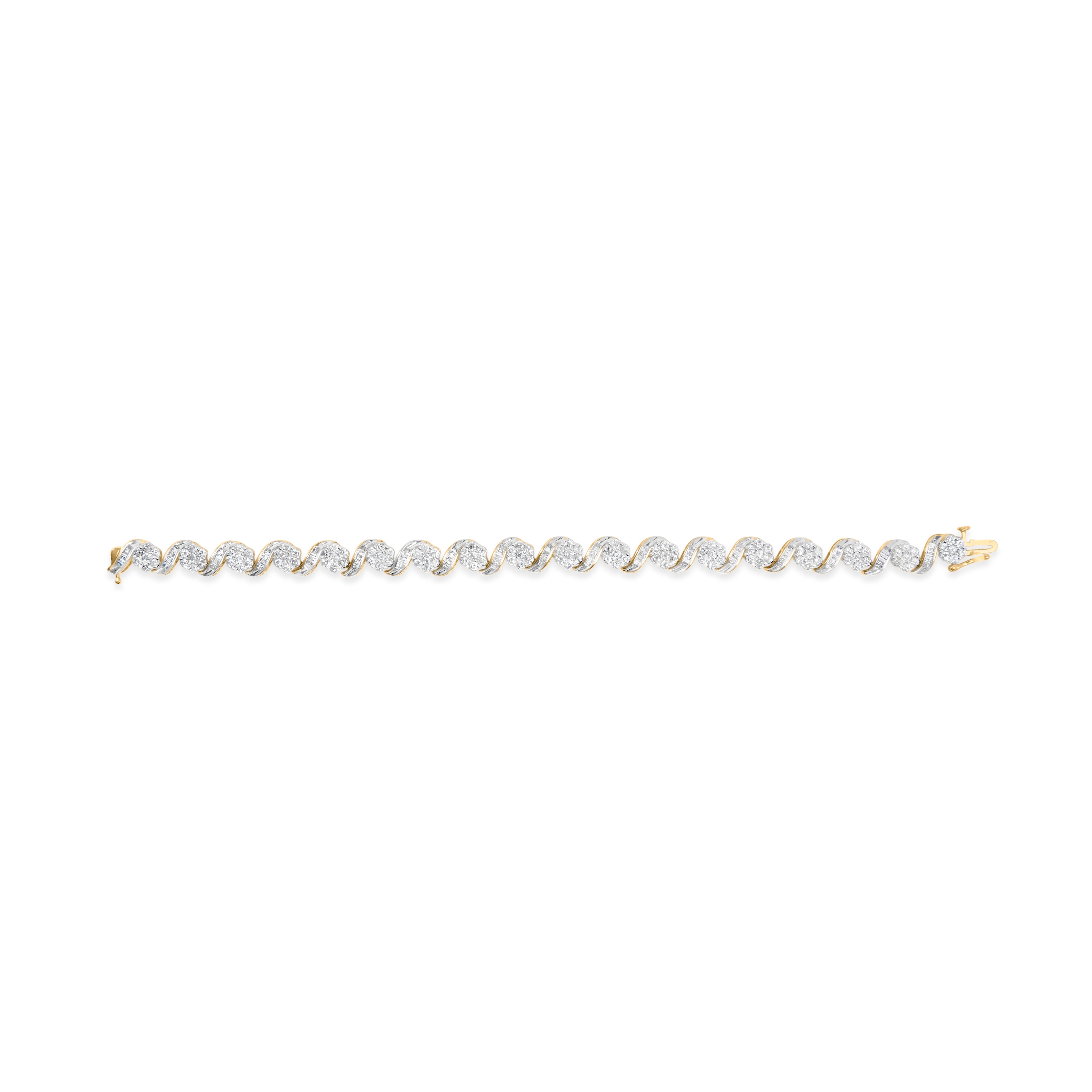 10k Yellow Gold 5.00 Cttw Round-Cut and Baguette-Cut Diamond Floral Link 7.25" Bracelet I-J Color, I2-I3 Clarity on sale at MyriadMart
