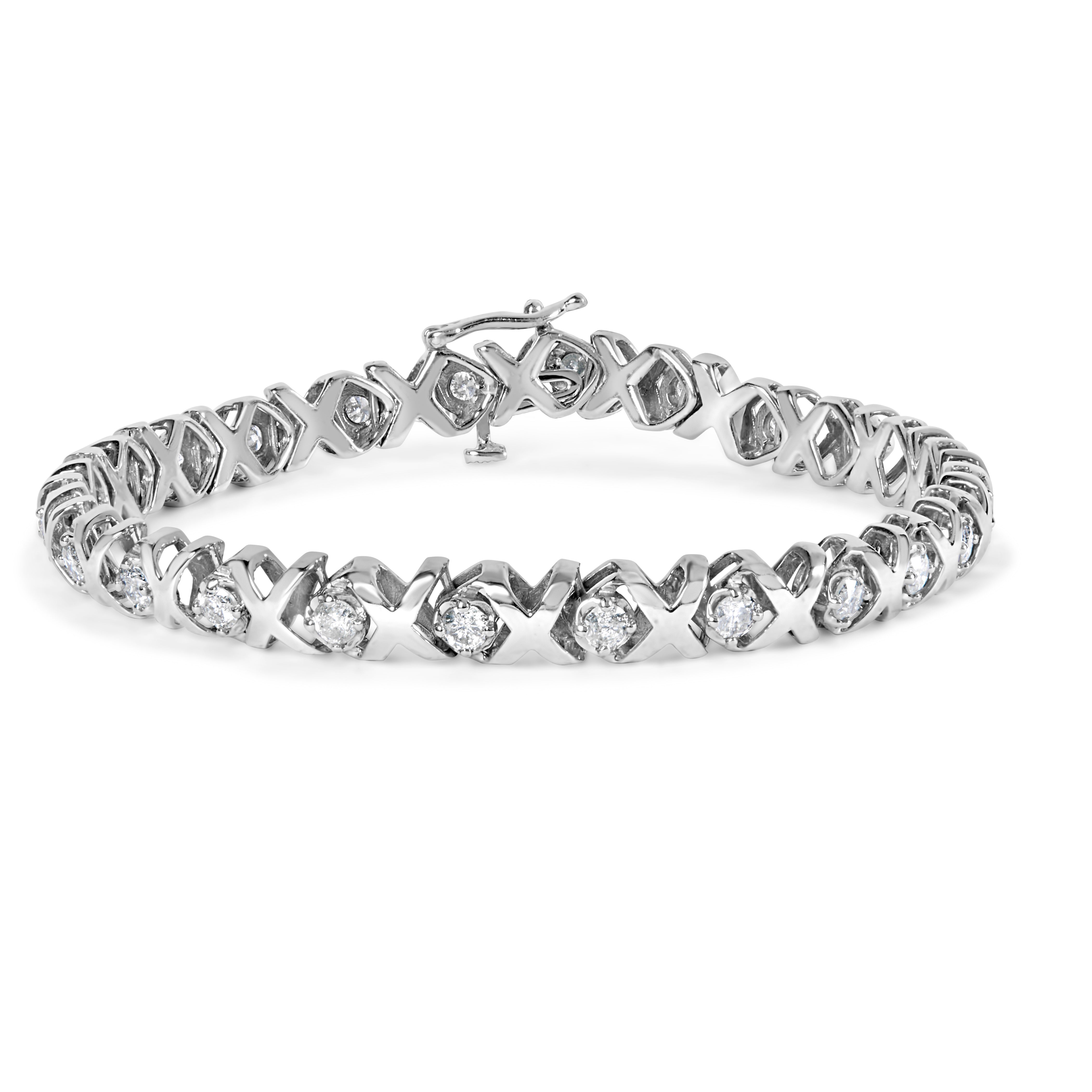 10k White Gold 2.00 Cttw Round-Cut Diamond "XOXO" Link 7" Bracelet I-J Color, I2-I3 Clarity on sale at MyriadMart