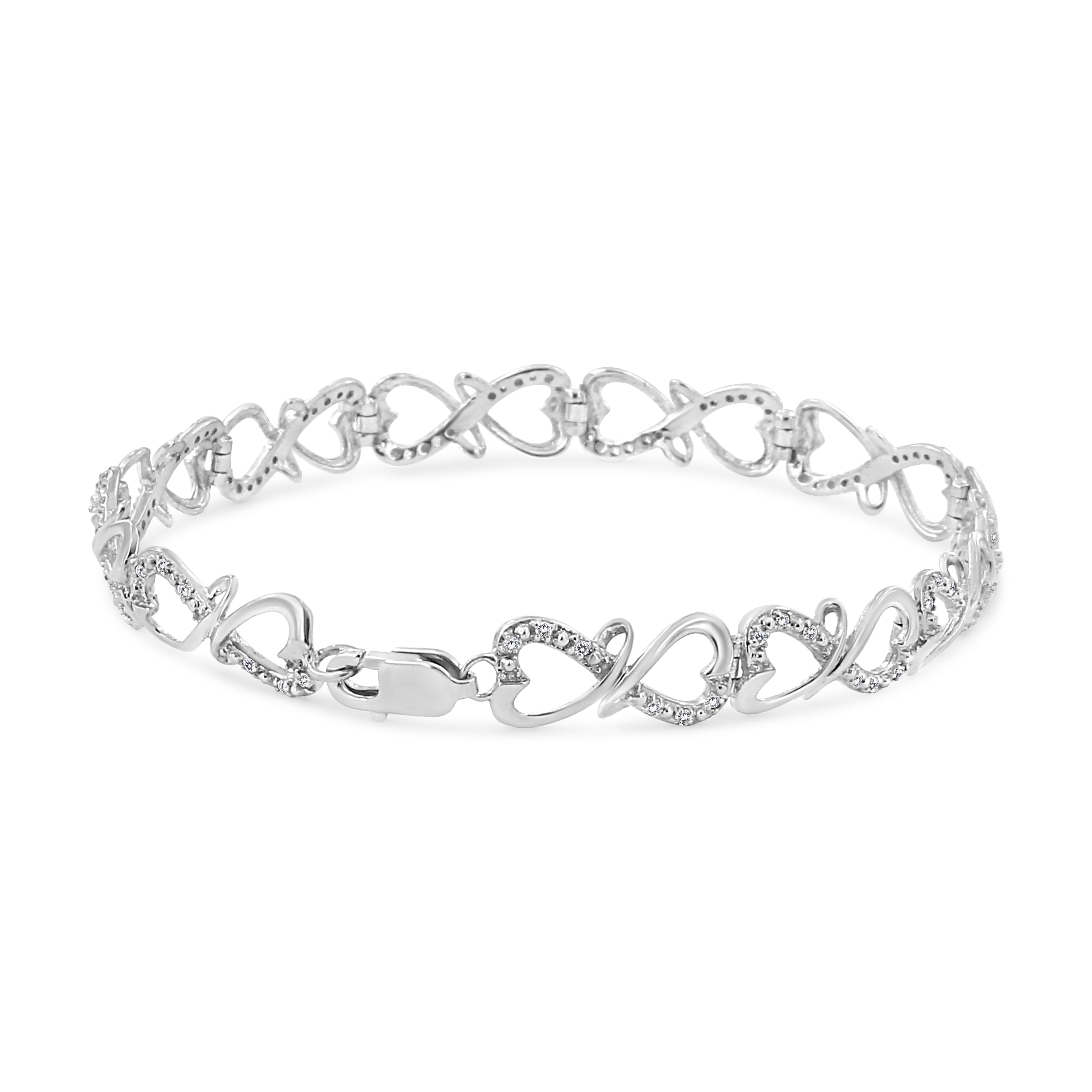 .925 Sterling Silver 1/3 Cttw Round-Cut Diamond Double Heart Infinity Link 7.25" Bracelet H-I Color, I3 Clarity on sale at MyriadMart