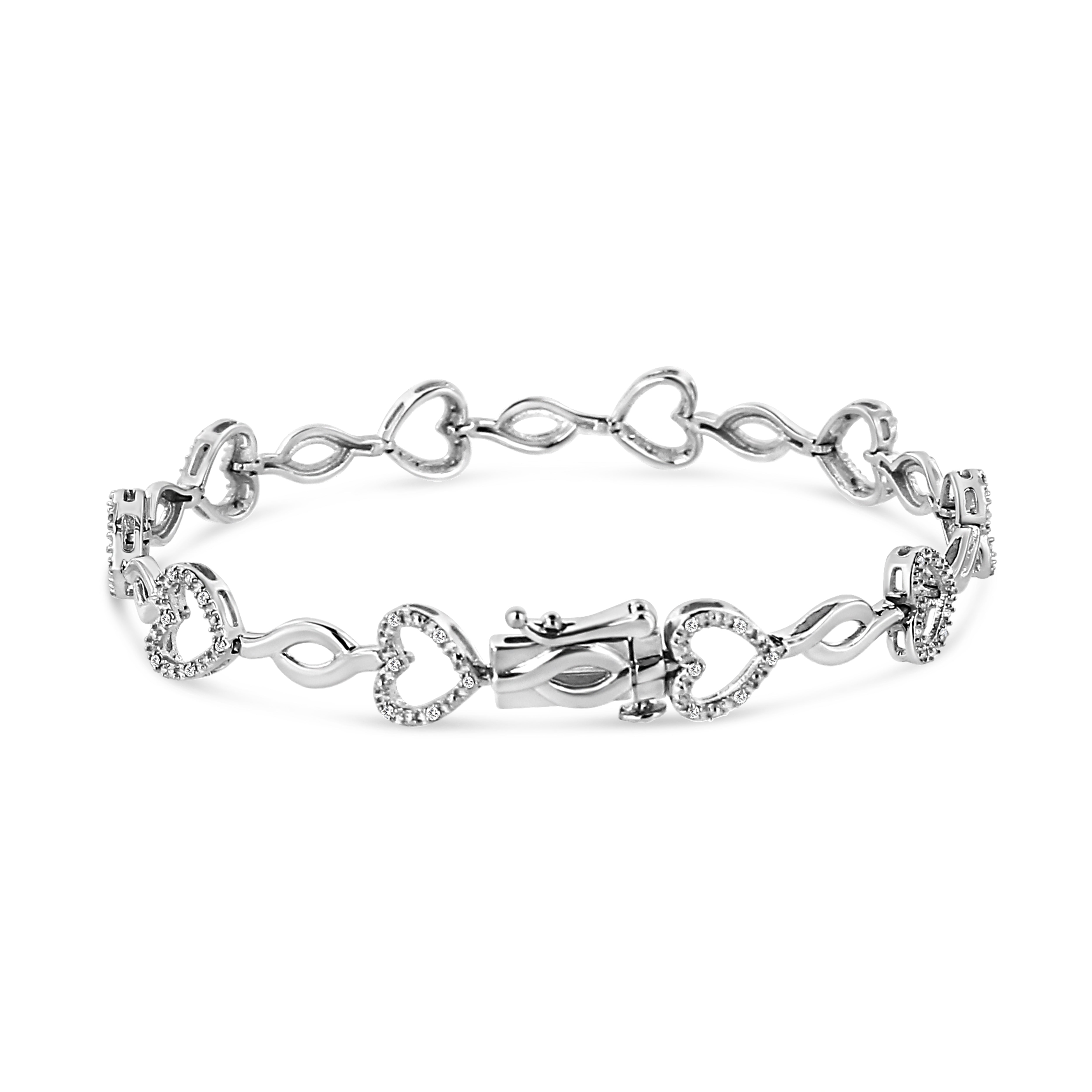 .925 Sterling Silver 1/4 Cttw Round-Cut Diamond Alternating Heart and Leaf Link Bracelet I-J Color, I3 Clarity - Size 7.25" on sale at MyriadMart