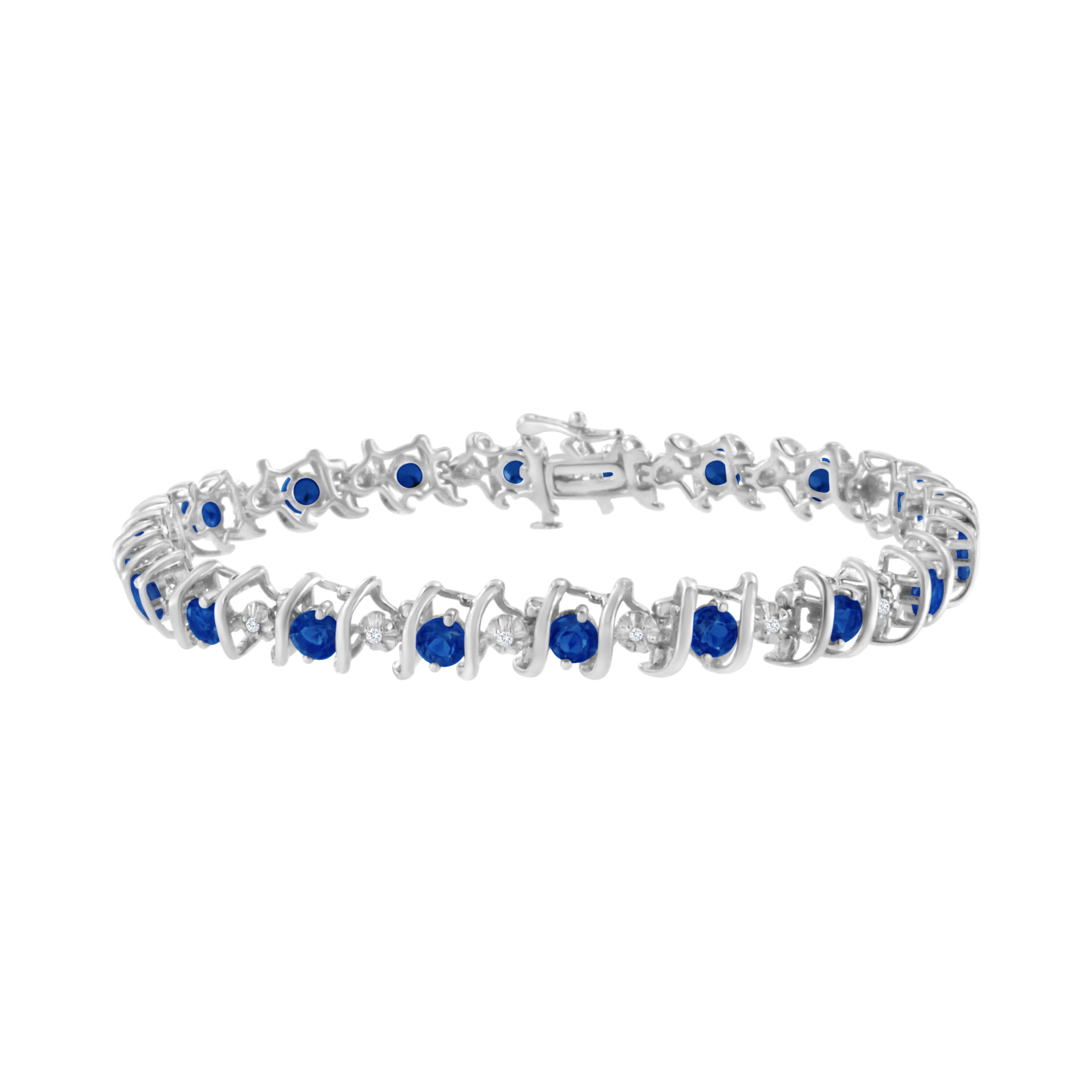 .925 Sterling Silver, Lab-Grown Gemstone and 4 Cttw Round Diamond Tennis Bracelet H-I Color, I1-I2 Clarity - Created Blue Sapphire, September Birthstone on sale at MyriadMart
