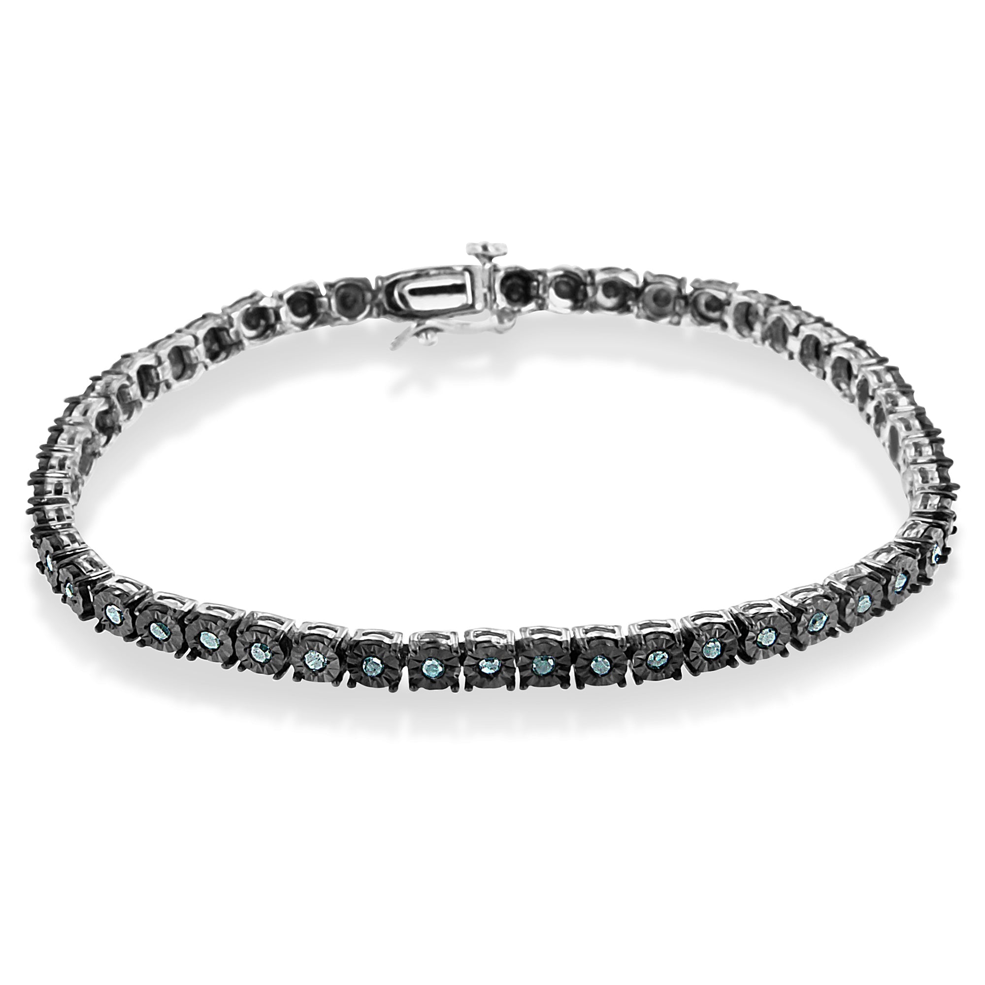 Black Rhodium Plated .925 Sterling Silver 1.0 Cttw Diamond Miracle Tennis Bracelet Enhanced Blue Color, I3 Clarity - 7" on sale at MyriadMart