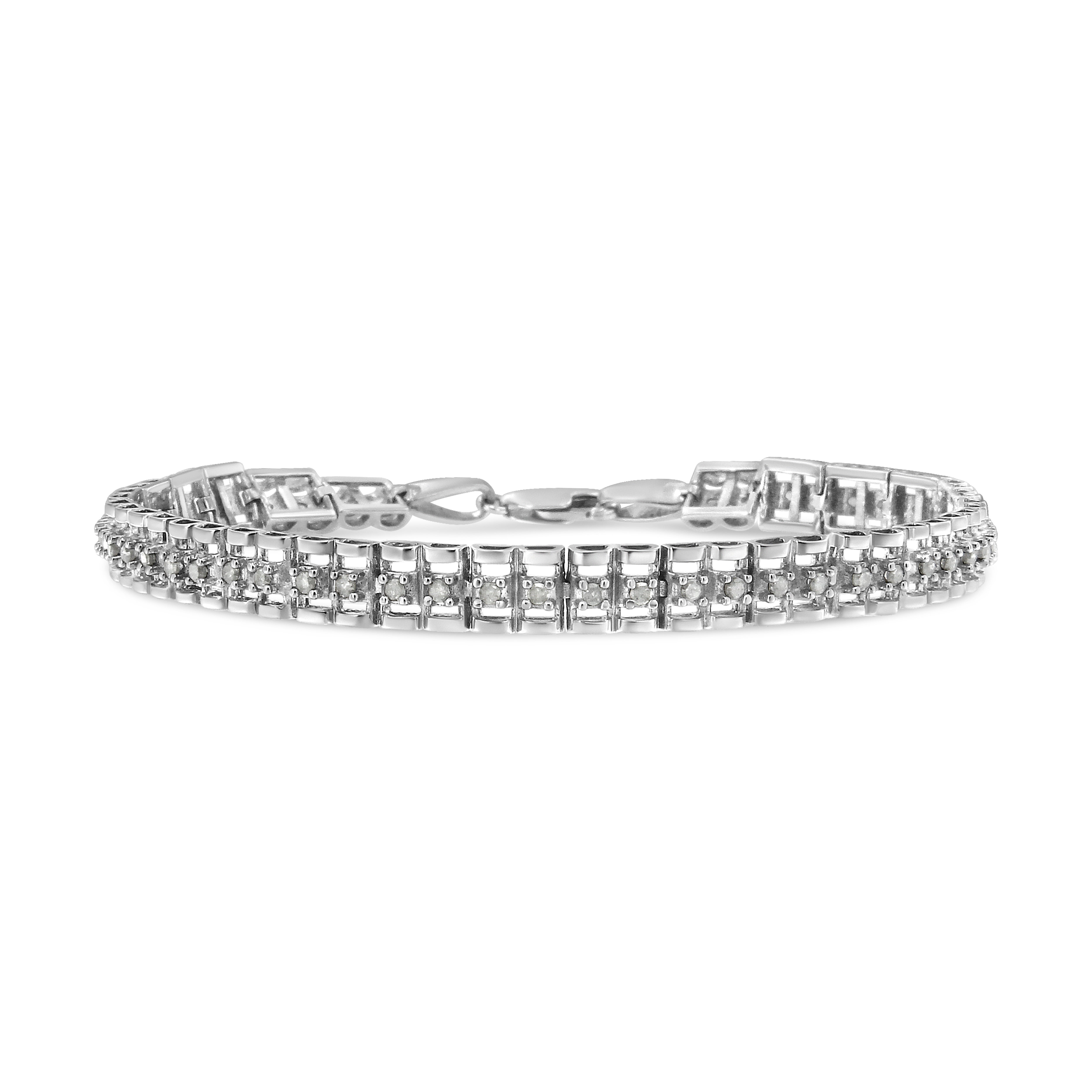 .925 Sterling Silver 1.0 Cttw Rose Cut Diamond Double-Link 7" Tennis Bracelet I-J Color, I3 Clarity on sale at MyriadMart