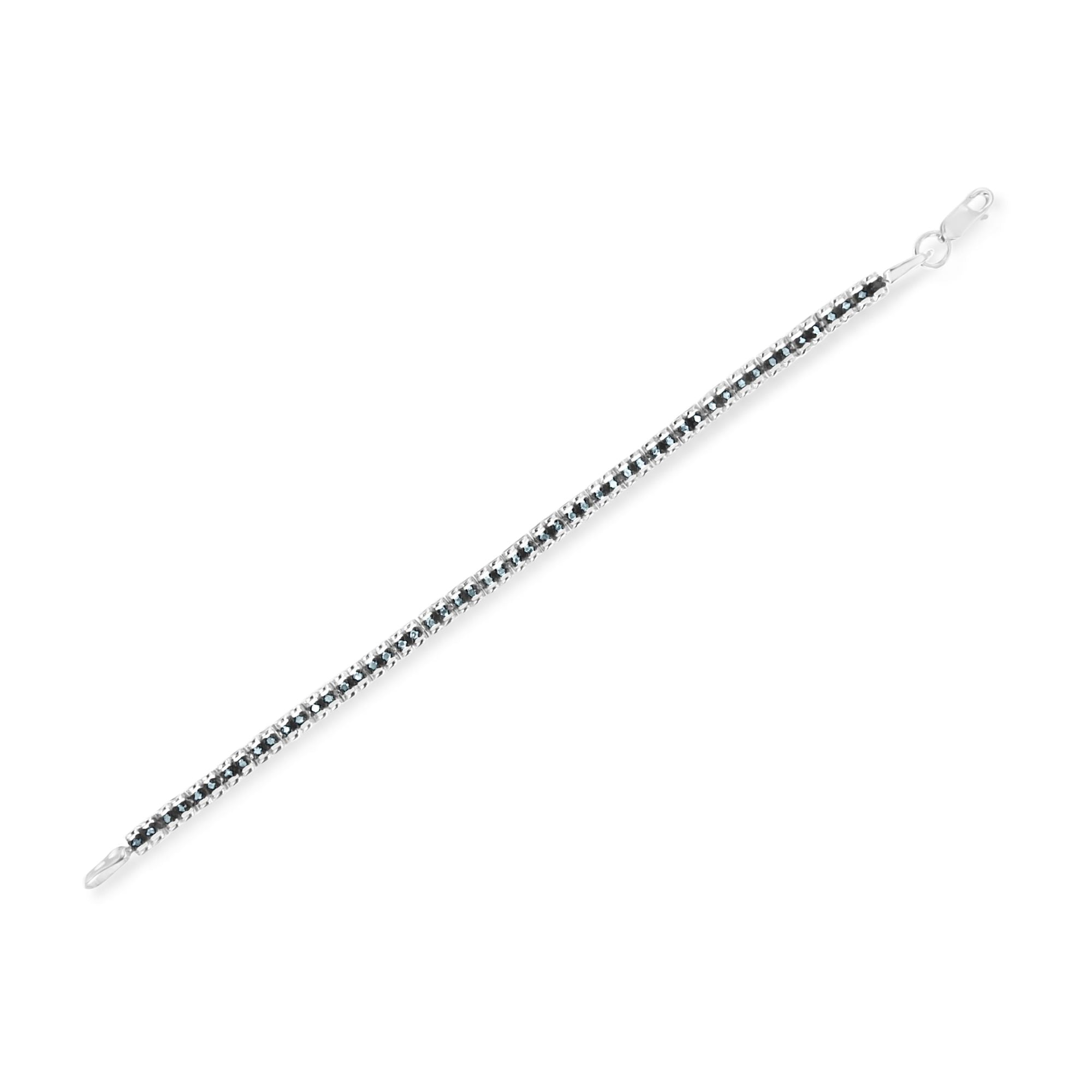 Black Rhodium over .925 Sterling Silver 1.0 Cttw Rose Cut Diamond Double-Link 7" Tennis Bracelet Blue Color, I1-I2 Clarity on sale at MyriadMart